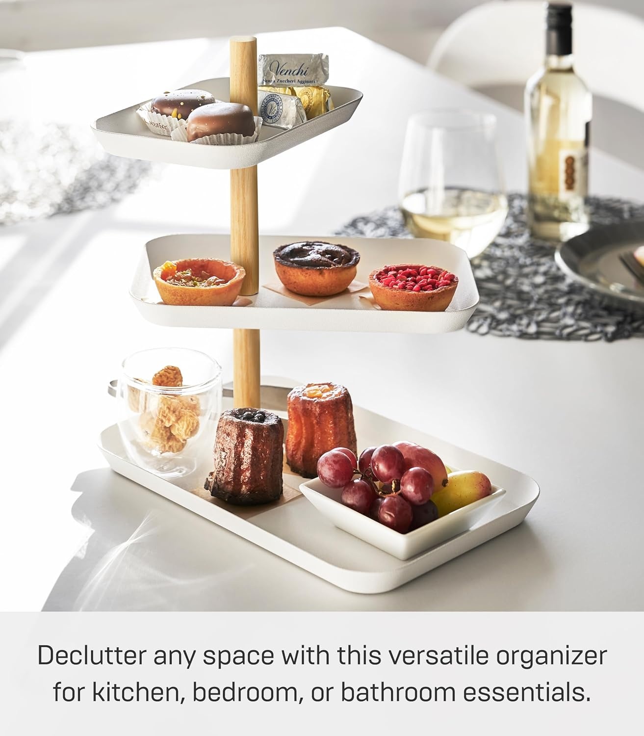 image:imageYAMAZAKI Home Rin 3Tier Accessory Tray Jewelry Holder amp Storage Organizer Metal With Wooden Accent SteelAsh