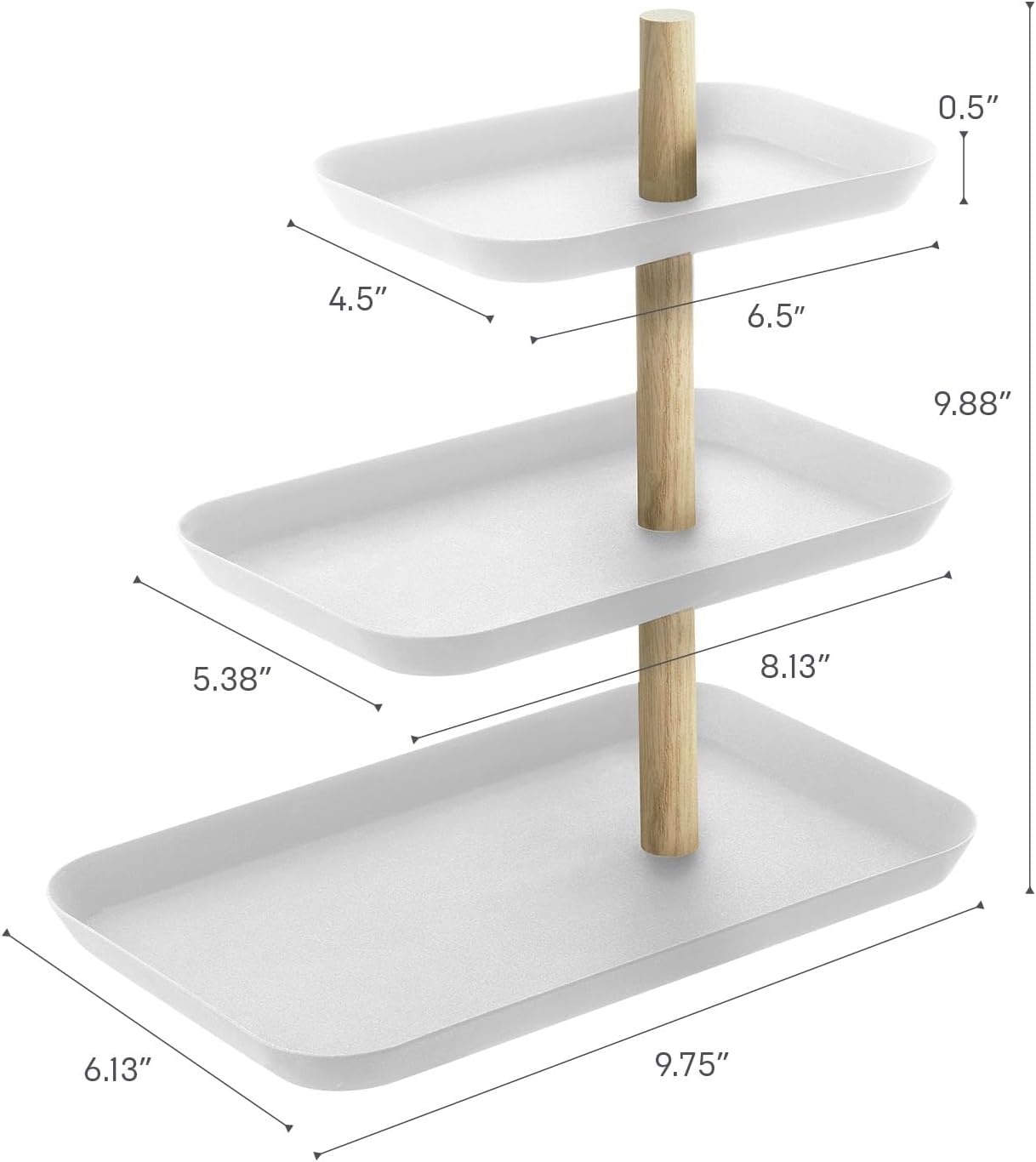 image:imageYAMAZAKI Home Rin 3Tier Accessory Tray Jewelry Holder amp Storage Organizer Metal With Wooden Accent SteelAsh