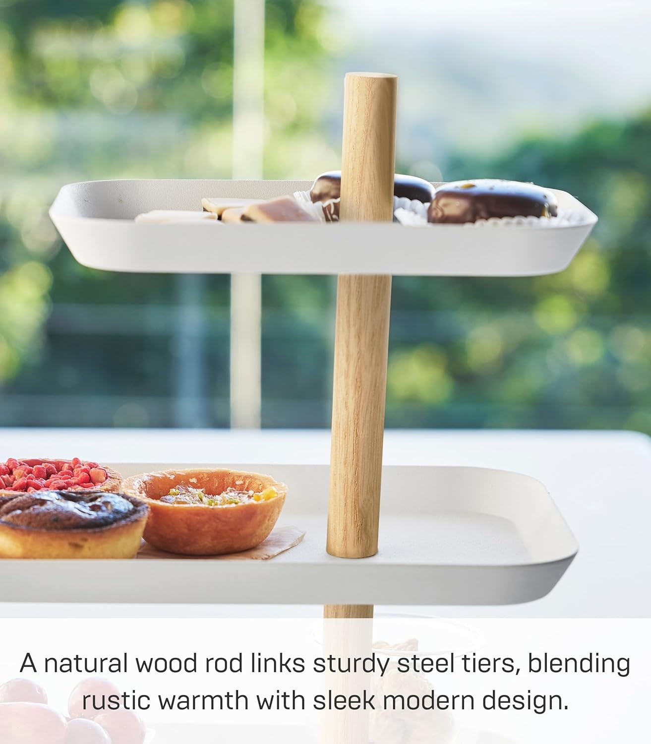 image:imageYAMAZAKI Home Rin 3Tier Accessory Tray Jewelry Holder amp Storage Organizer Metal With Wooden Accent SteelAsh