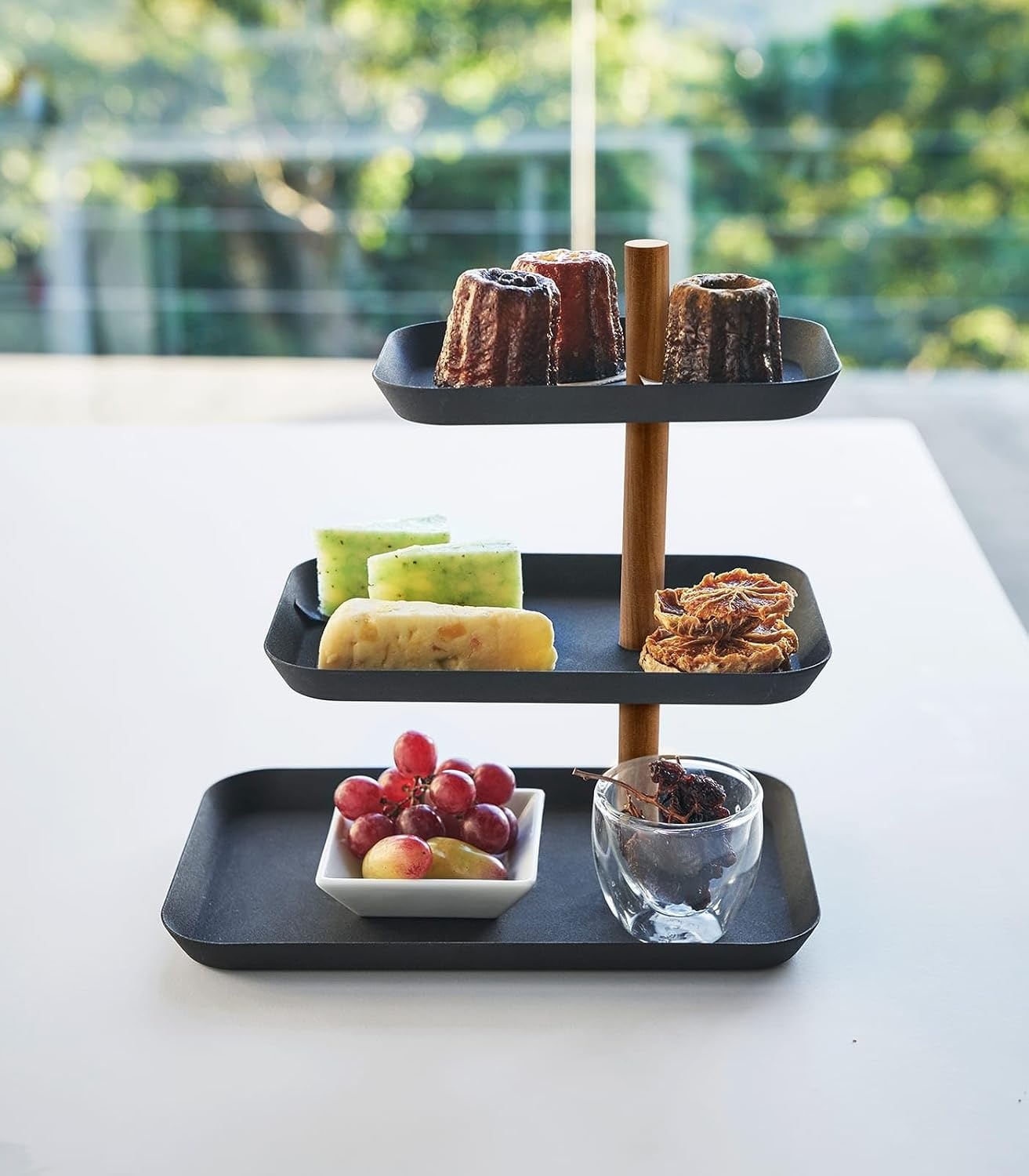 image:imageYAMAZAKI Home Rin 3Tier Accessory Tray Jewelry Holder amp Storage Organizer Metal With Wooden Accent SteelWalnut