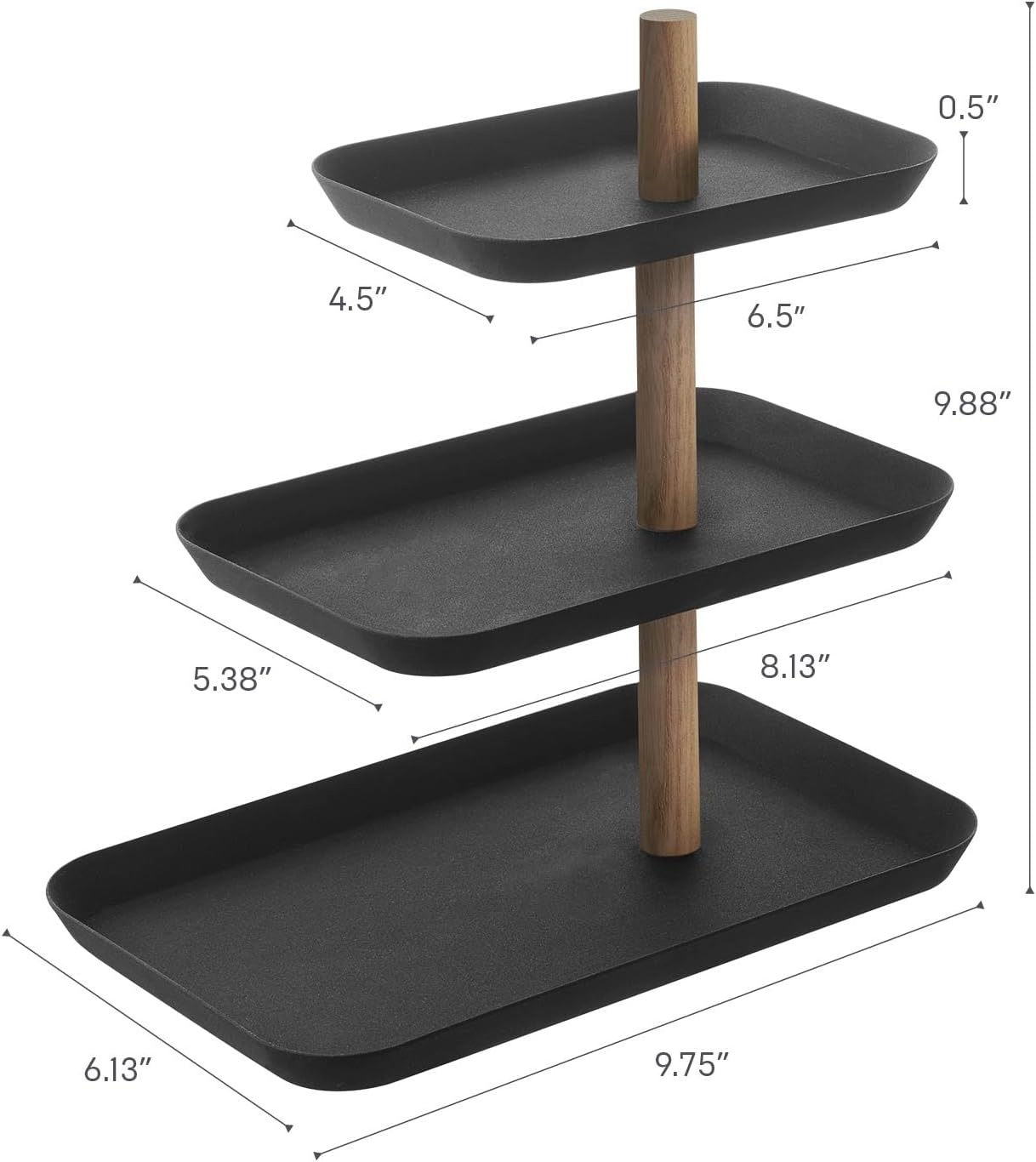 image:imageYAMAZAKI Home Rin 3Tier Accessory Tray Jewelry Holder amp Storage Organizer Metal With Wooden Accent SteelWalnut