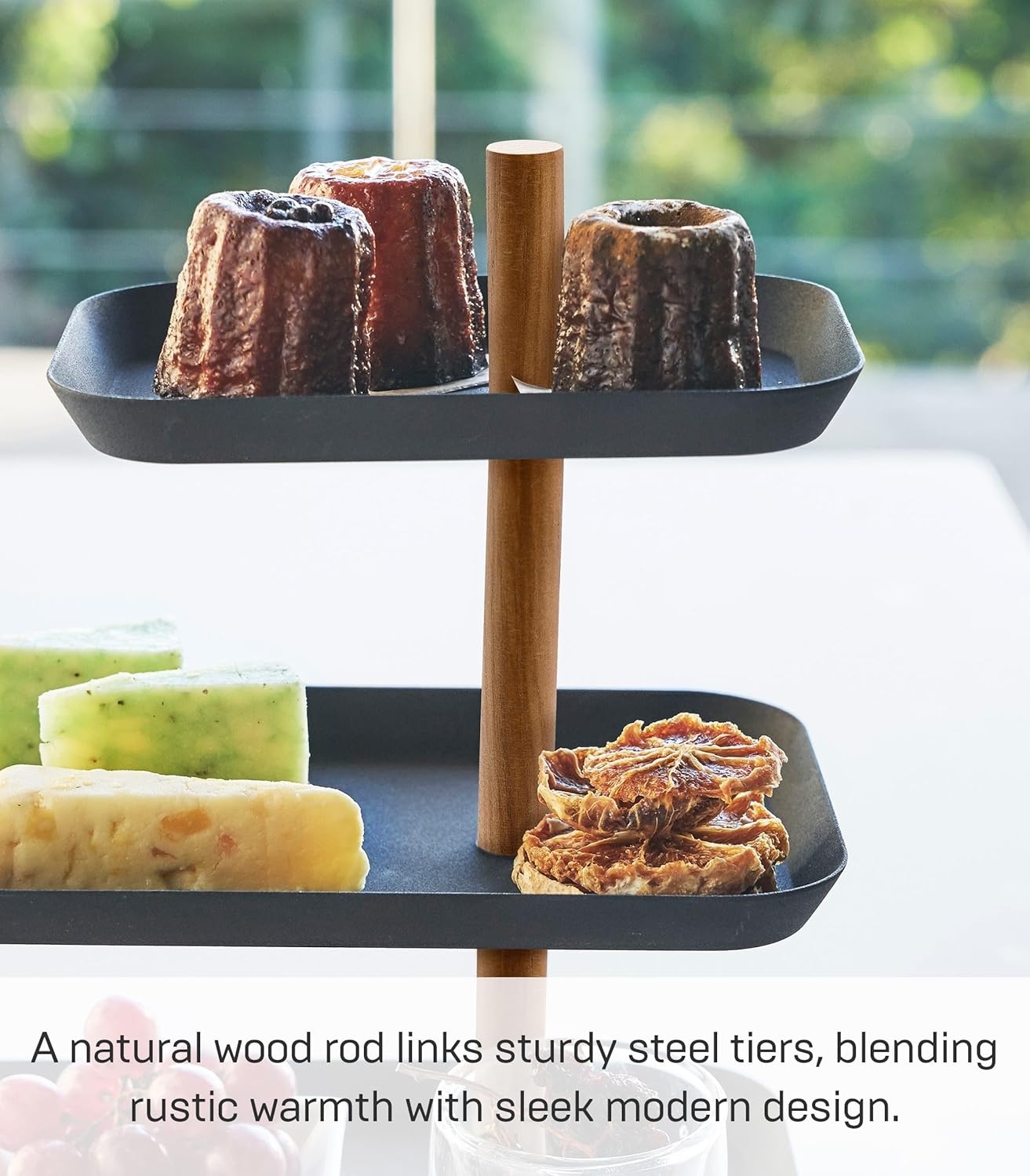 image:imageYAMAZAKI Home Rin 3Tier Accessory Tray Jewelry Holder amp Storage Organizer Metal With Wooden Accent SteelWalnut