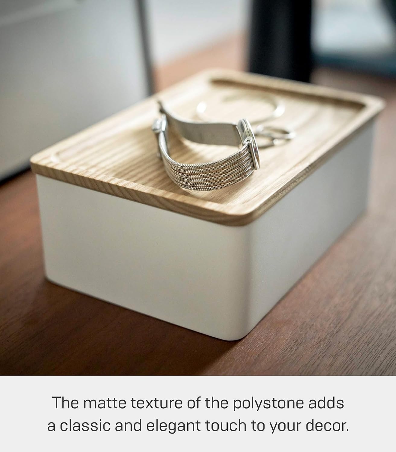 image:imageYAMAZAKI Home Rin Accessory Box With Wooden Lid For Jewelry Watches Or Sunglasses PolystoneAsh