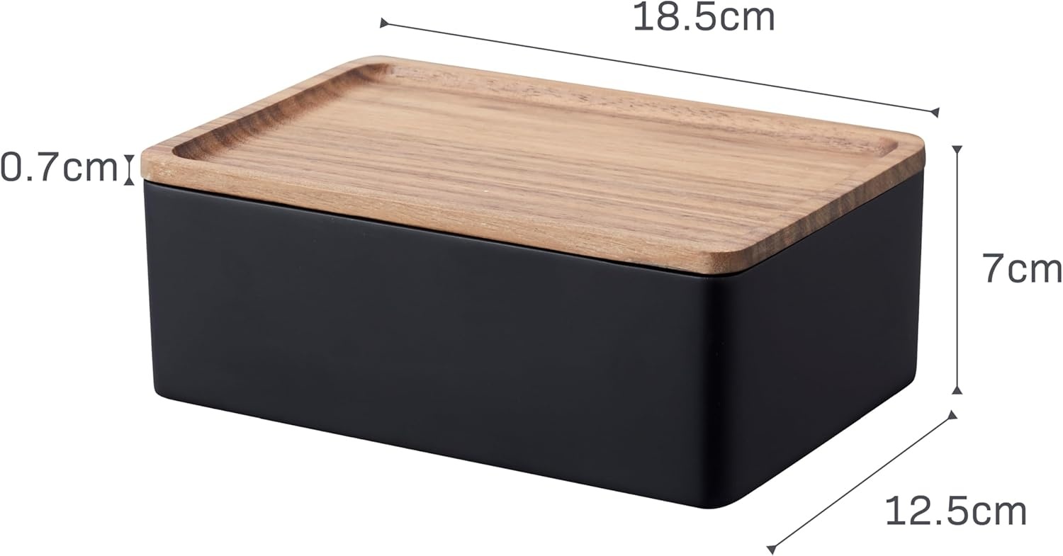 image:imageYAMAZAKI Home Rin Accessory Box With Wooden Lid For Jewelry Watches Or Sunglasses PolystoneWalnut