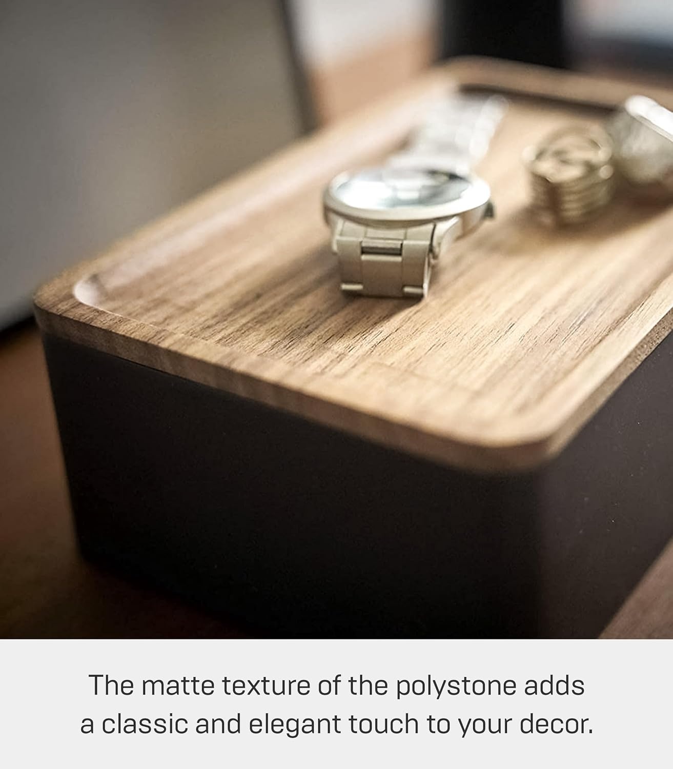 image:imageYAMAZAKI Home Rin Accessory Box With Wooden Lid For Jewelry Watches Or Sunglasses PolystoneWalnut