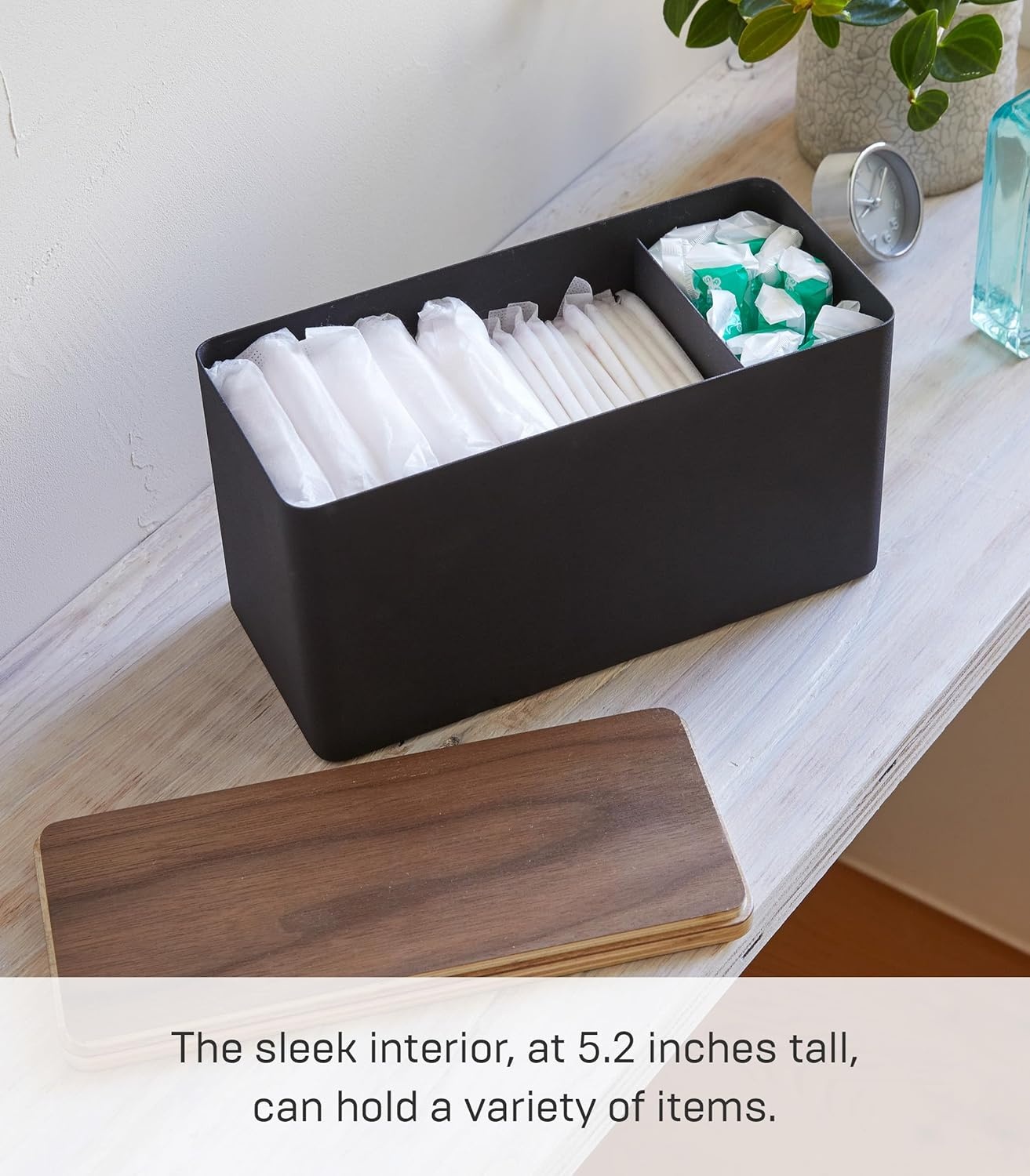 image:imageYAMAZAKI Home Rin Countertop Organizer Bathroom Kitchen Counter Organizer Metal Toiletries Holder Steel WoodBlack