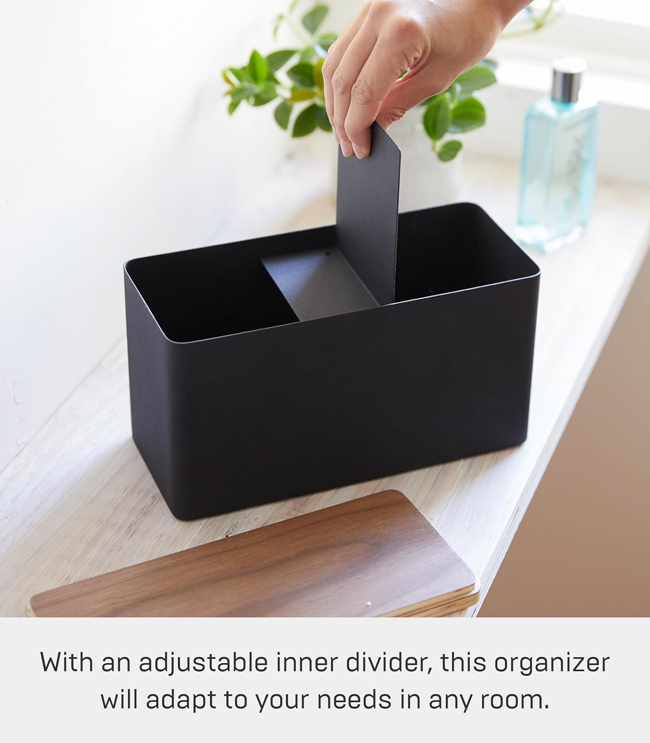 image:imageYAMAZAKI Home Rin Countertop Organizer Bathroom Kitchen Counter Organizer Metal Toiletries Holder Steel WoodBlack