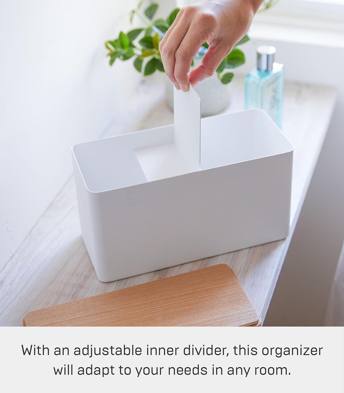 image:imageYAMAZAKI Home Rin Countertop Organizer Bathroom Kitchen Counter Organizer Metal Toiletries Holder Steel WoodWhite