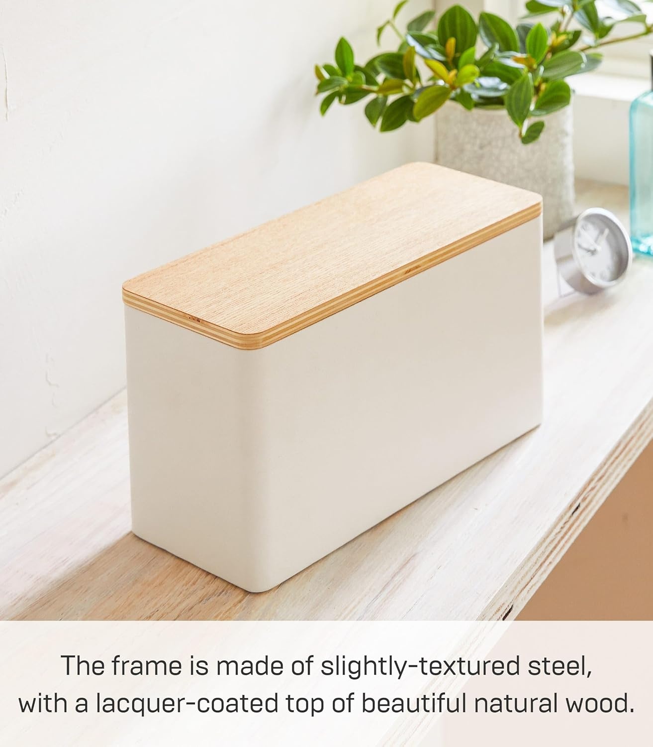 image:imageYAMAZAKI Home Rin Countertop Organizer Bathroom Kitchen Counter Organizer Metal Toiletries Holder Steel WoodWhite
