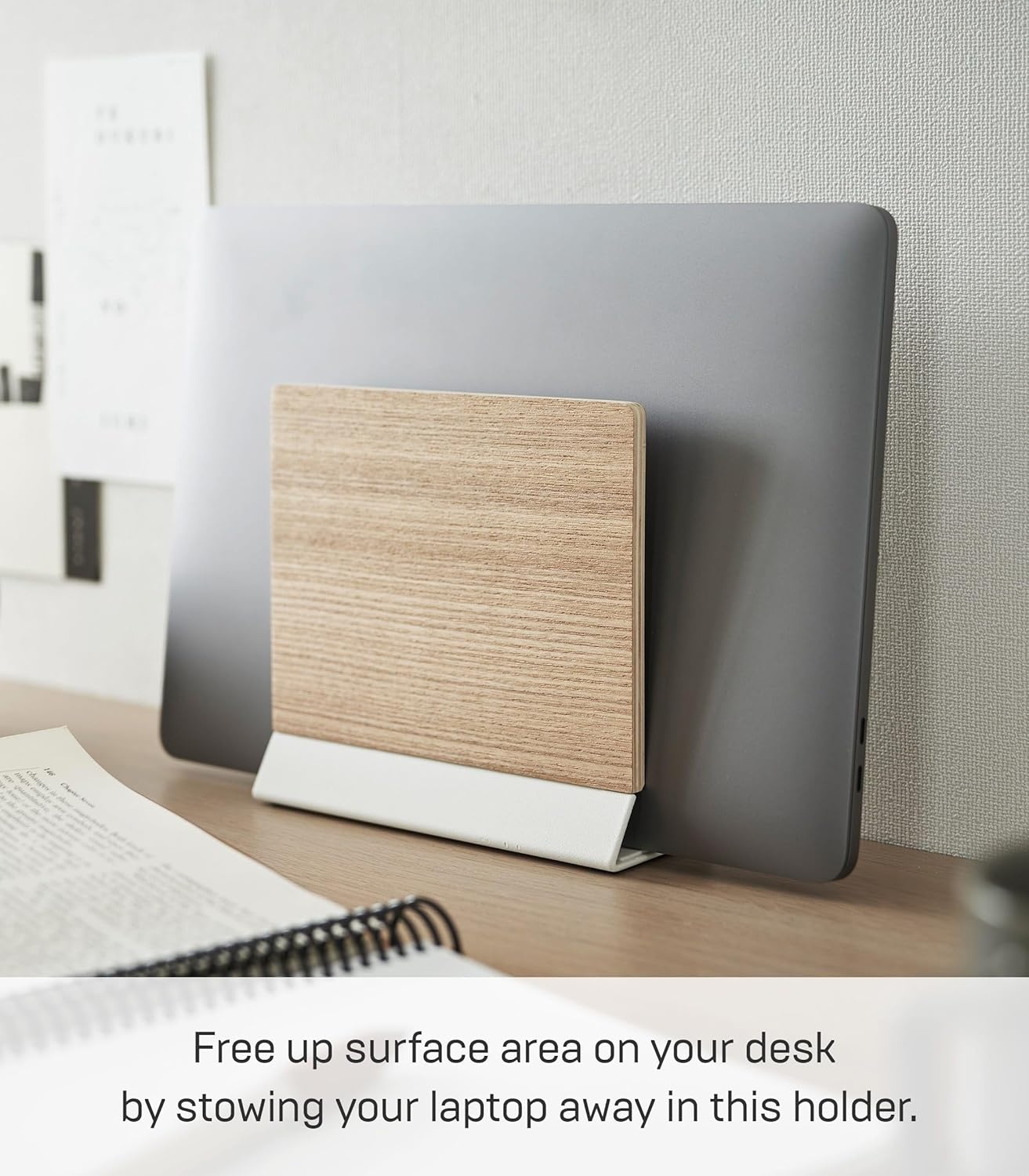 image:imageYAMAZAKI Home Rin Portable Laptop Holder Stand for Desk in Bedroom Or Office Wooden Storage Station Steel WoodWalnut