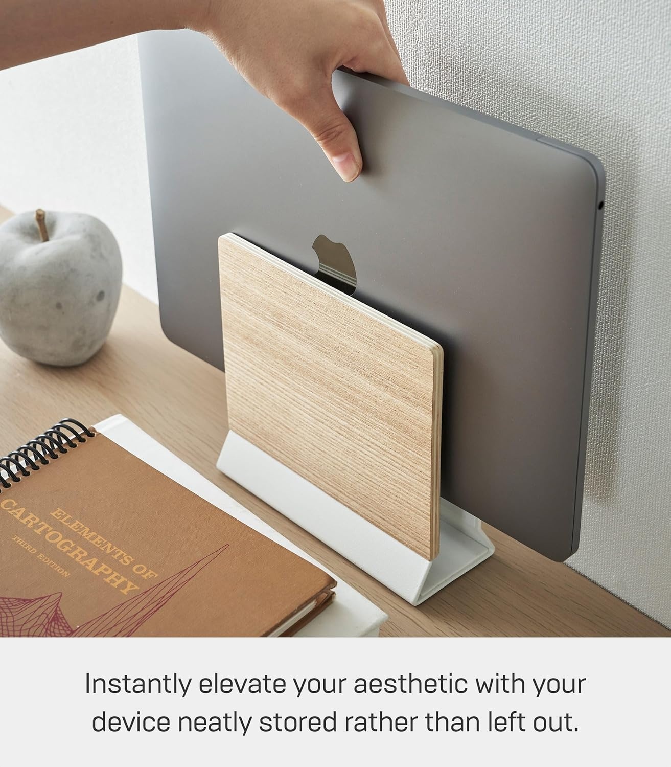 image:imageYAMAZAKI Home Rin Portable Laptop Holder Stand for Desk in Bedroom Or Office Wooden Storage Station Steel WoodWalnut