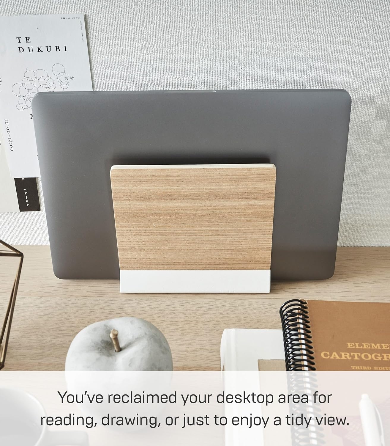 image:imageYAMAZAKI Home Rin Portable Laptop Holder Stand for Desk in Bedroom Or Office Wooden Storage Station Steel WoodWalnut