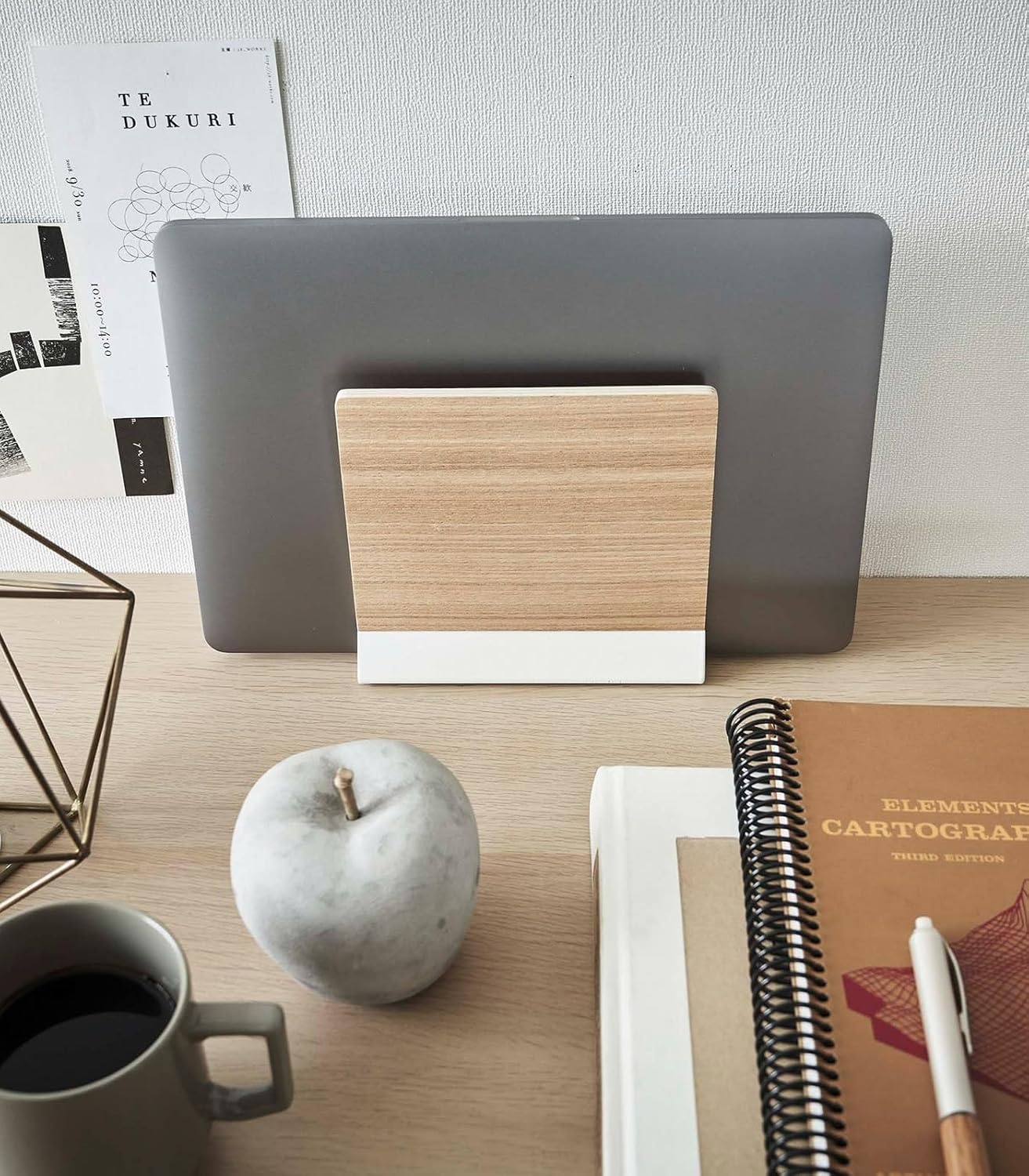 image:imageYAMAZAKI Home Rin Portable Laptop Holder Stand for Desk in Bedroom Or Office Wooden Storage Station Steel WoodWalnut