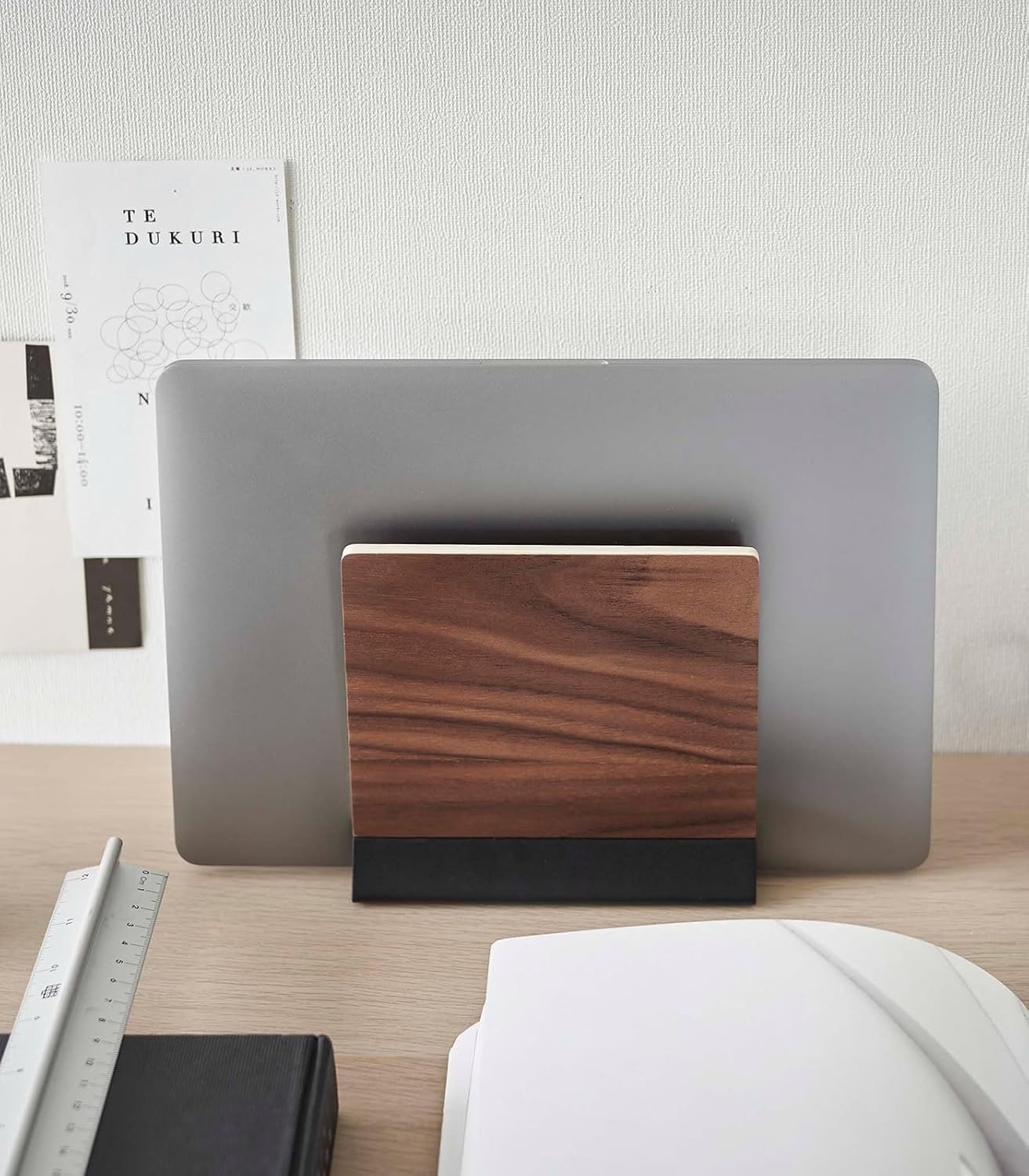image:imageYAMAZAKI Home Rin Portable Laptop Holder Stand for Desk in Bedroom Or Office Wooden Storage Station Steel Woodbrown french toast 191012tcx