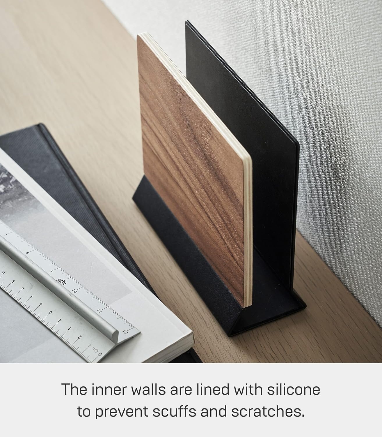 image:imageYAMAZAKI Home Rin Portable Laptop Holder Stand for Desk in Bedroom Or Office Wooden Storage Station Steel Woodbrown french toast 191012tcx