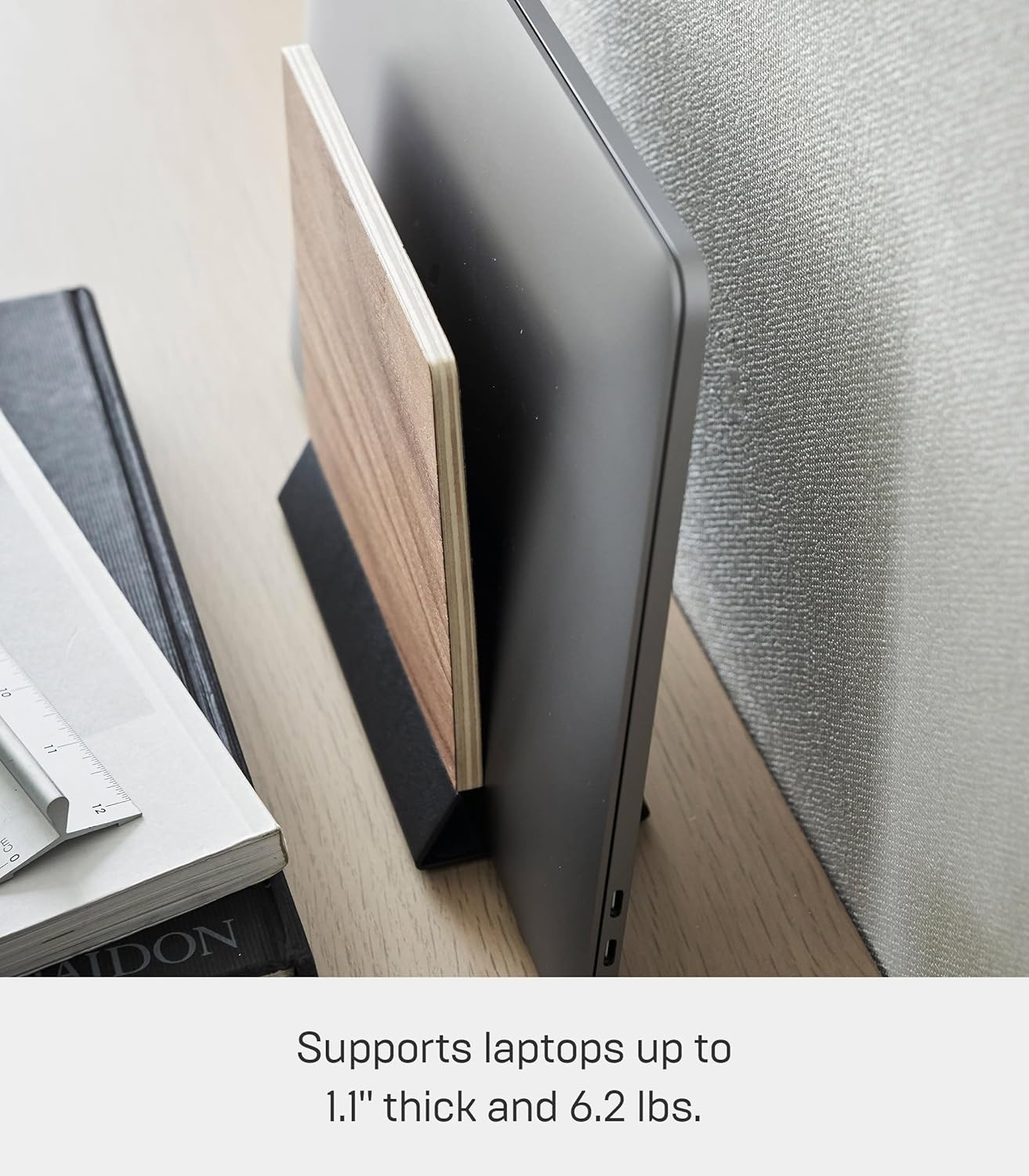 image:imageYAMAZAKI Home Rin Portable Laptop Holder Stand for Desk in Bedroom Or Office Wooden Storage Station Steel Woodbrown french toast 191012tcx