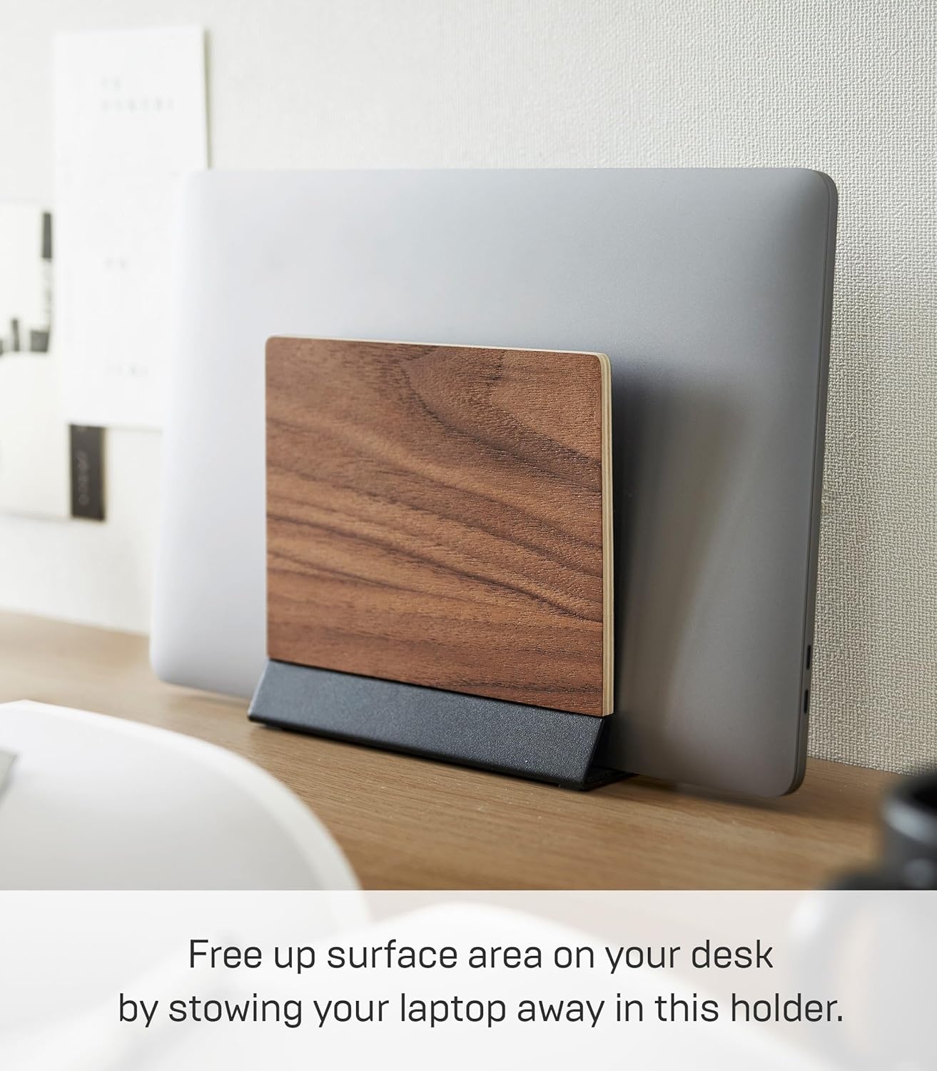 image:imageYAMAZAKI Home Rin Portable Laptop Holder Stand for Desk in Bedroom Or Office Wooden Storage Station Steel Woodbrown french toast 191012tcx