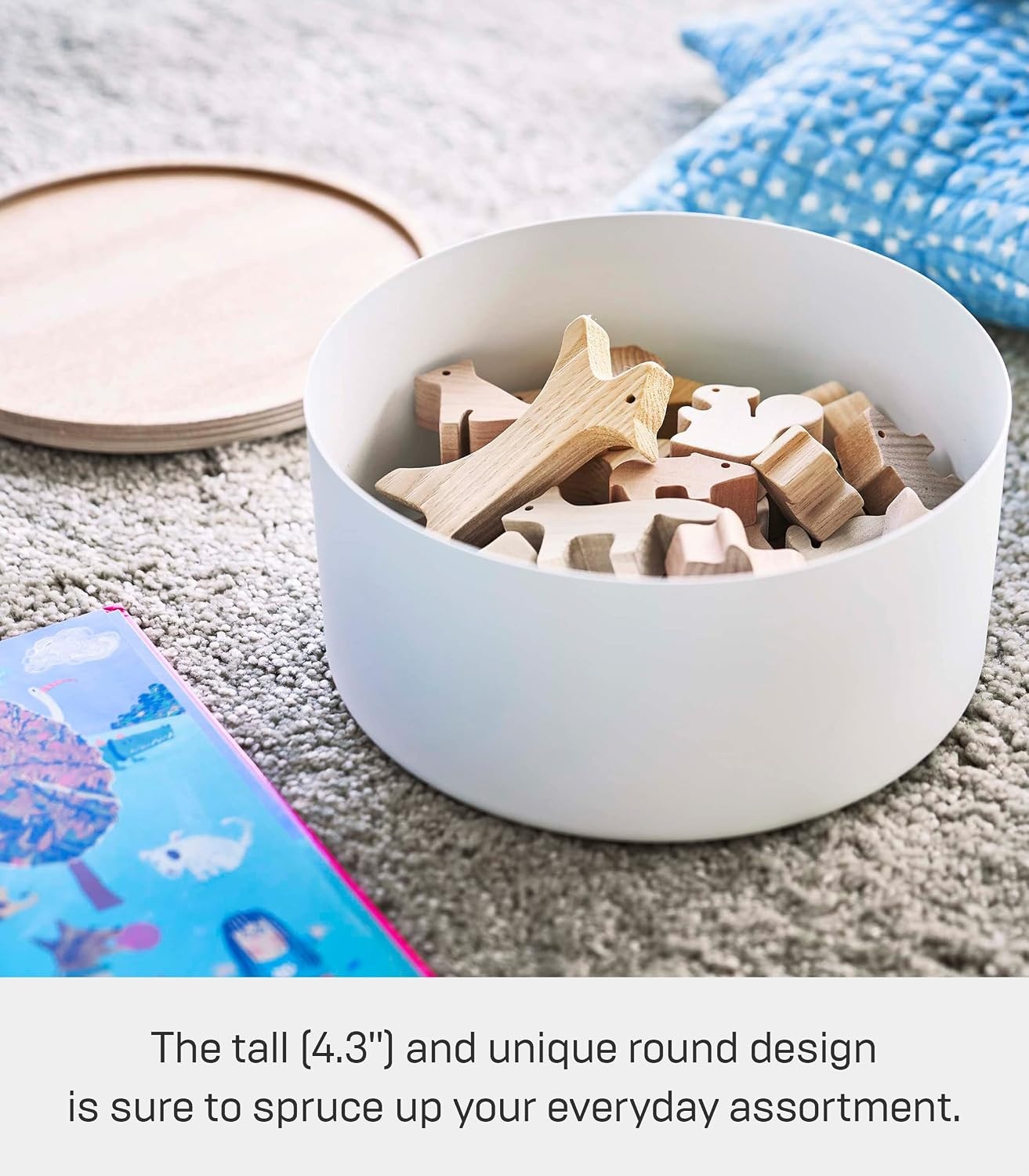 image:imageYAMAZAKI Home Rin Round Storage Case Snacks Toy Or Craft Supplies Holder Sewing Box Organizer Wooden Lid Tray Tall Steel WoodAsh