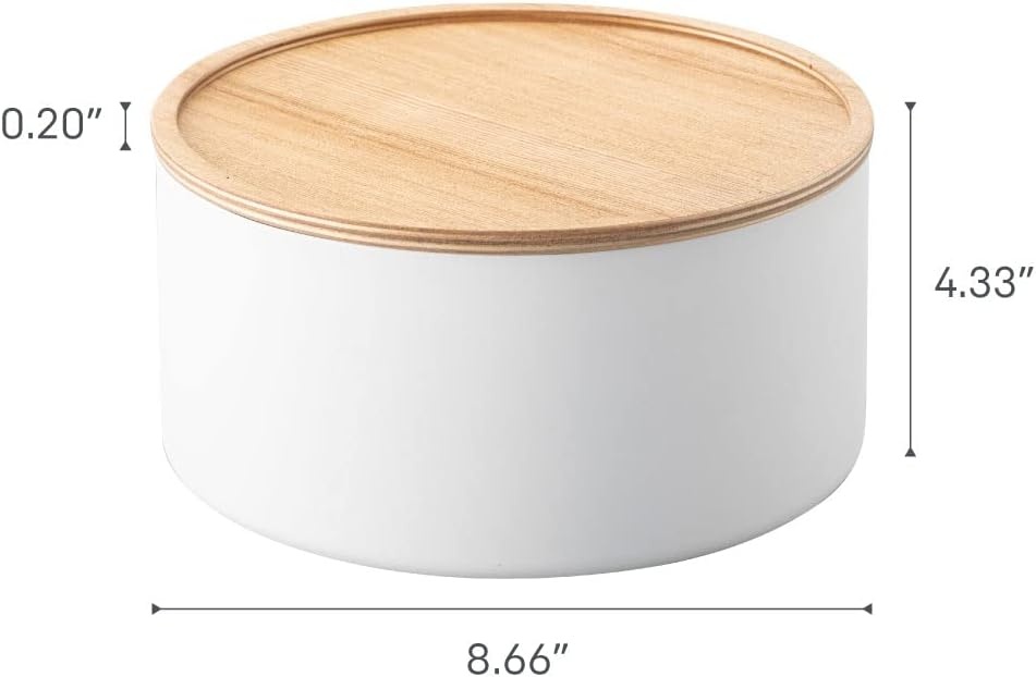 image:imageYAMAZAKI Home Rin Round Storage Case Snacks Toy Or Craft Supplies Holder Sewing Box Organizer Wooden Lid Tray Tall Steel WoodAsh