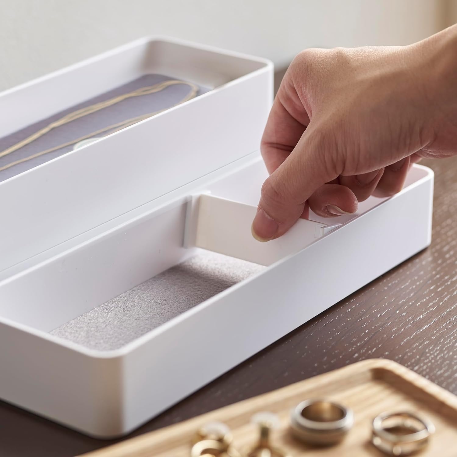 image:imageYAMAZAKI Home Rin Stacking Watch And Accessory Case Jewelry Box Organizer For Glasses Plastic WoodWhite