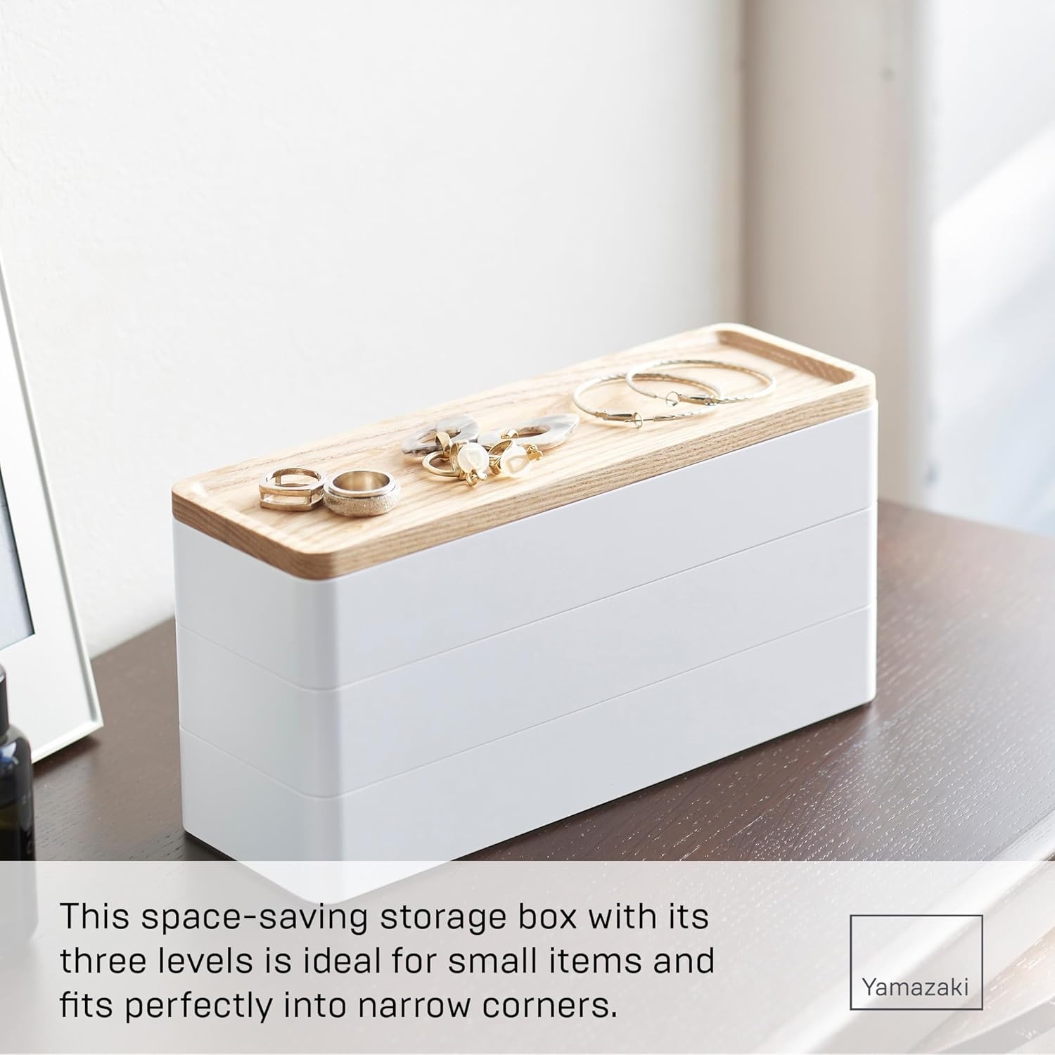 image:imageYAMAZAKI Home Rin Stacking Watch And Accessory Case Jewelry Box Organizer For Glasses Plastic WoodWhite