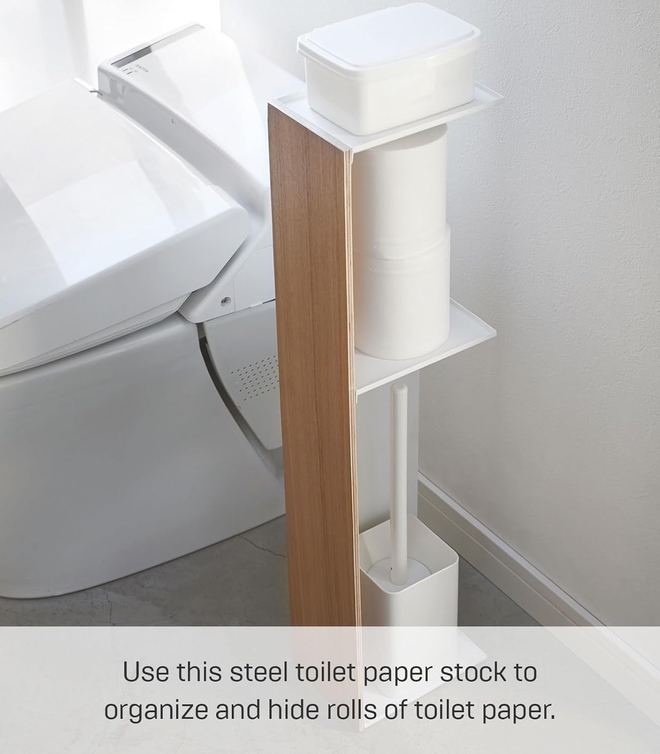 image:imageYAMAZAKI Home Rin Toilet Organizer Slim Bathroom Storage Shelves Steel Wood Ash