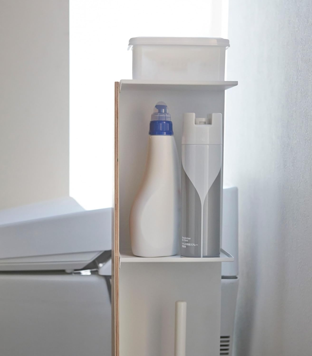 image:imageYAMAZAKI Home Rin Toilet Organizer Slim Bathroom Storage Shelves Steel Wood Ash
