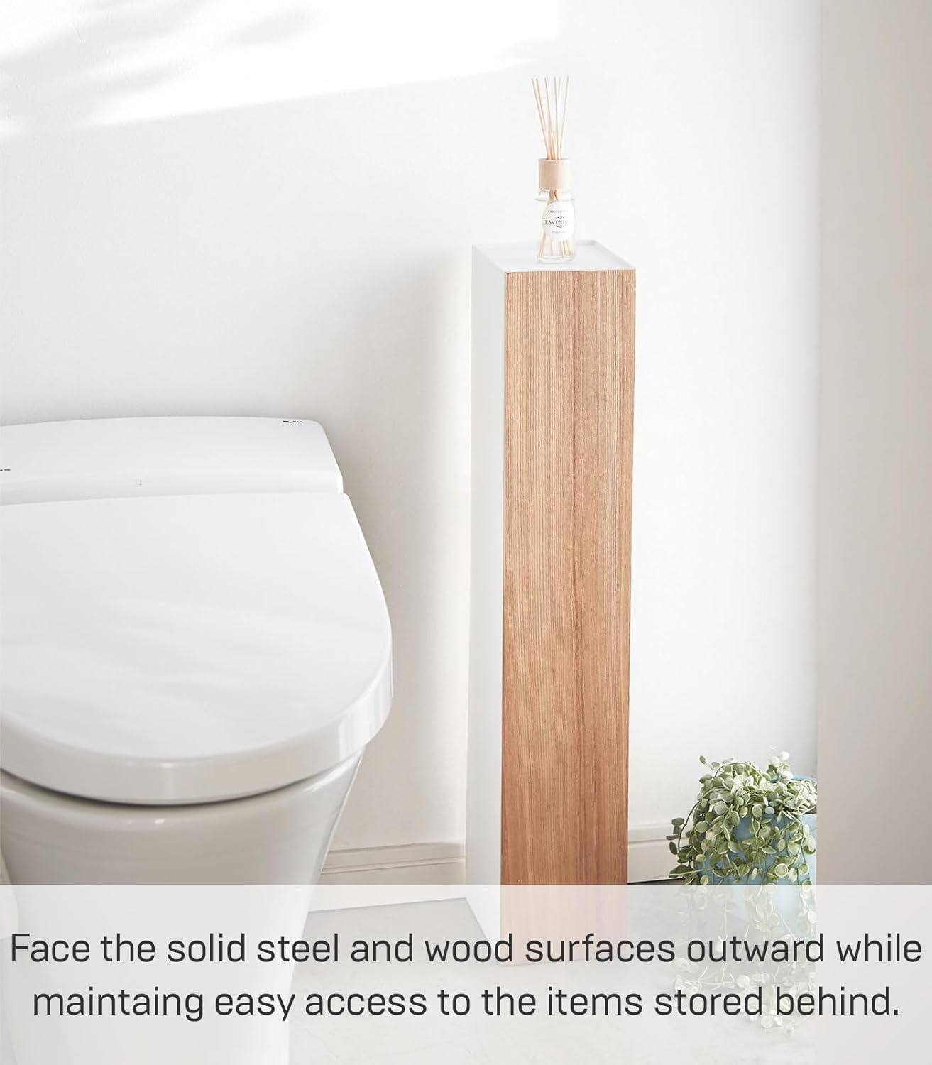 image:imageYAMAZAKI Home Rin Toilet Organizer Slim Bathroom Storage Shelves Steel Wood Ash