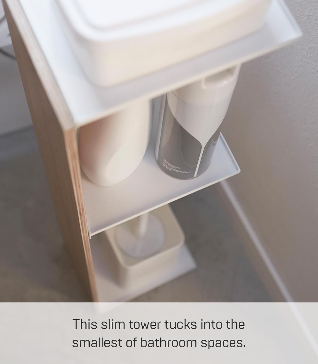 image:imageYAMAZAKI Home Rin Toilet Organizer Slim Bathroom Storage Shelves Steel Wood Ash
