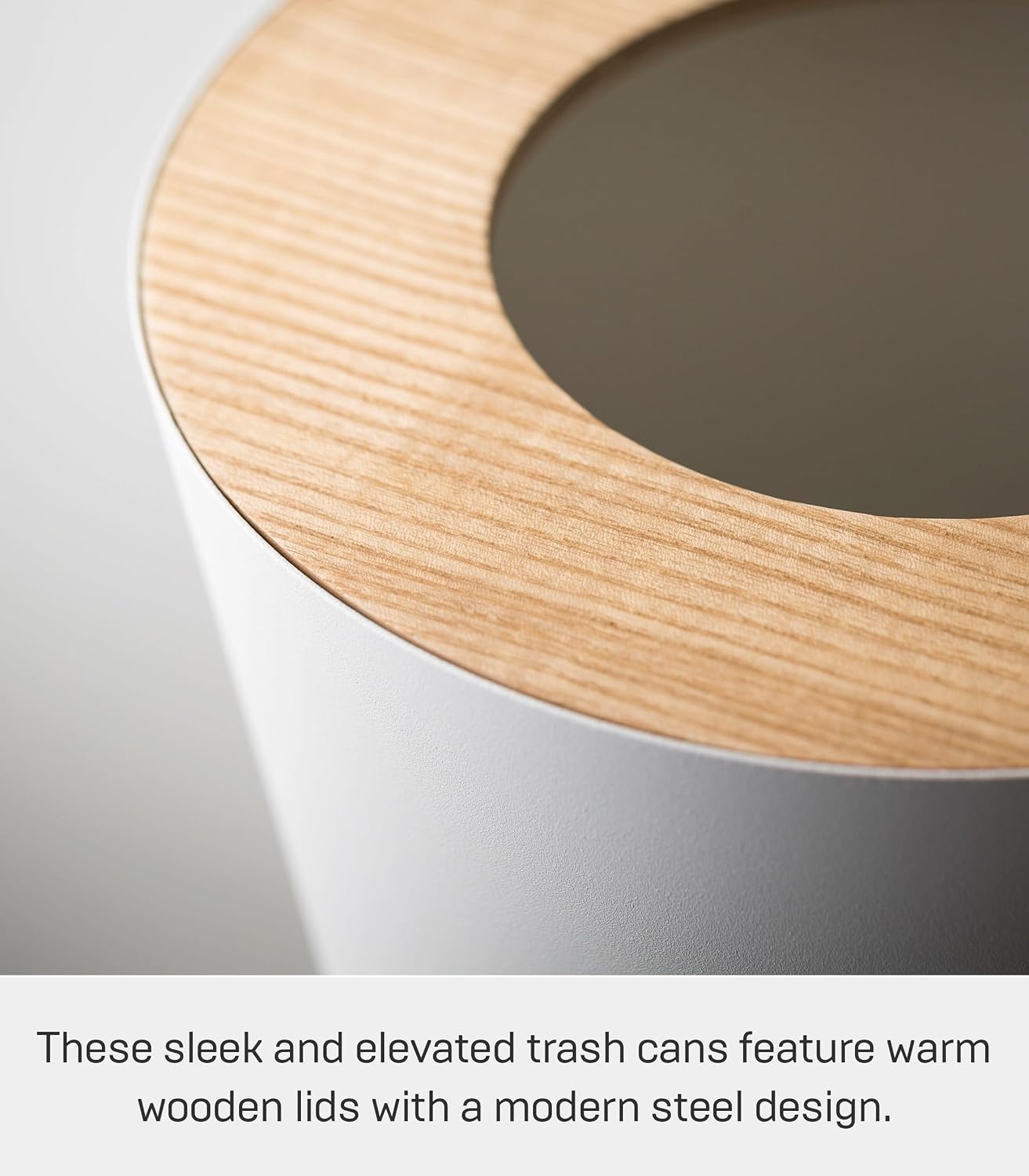 image:imageYAMAZAKI Home Rin Trash Can Small Modern Home Wastebasket for Bathroom Kitchen Office Rectangle Steel WoodAsh