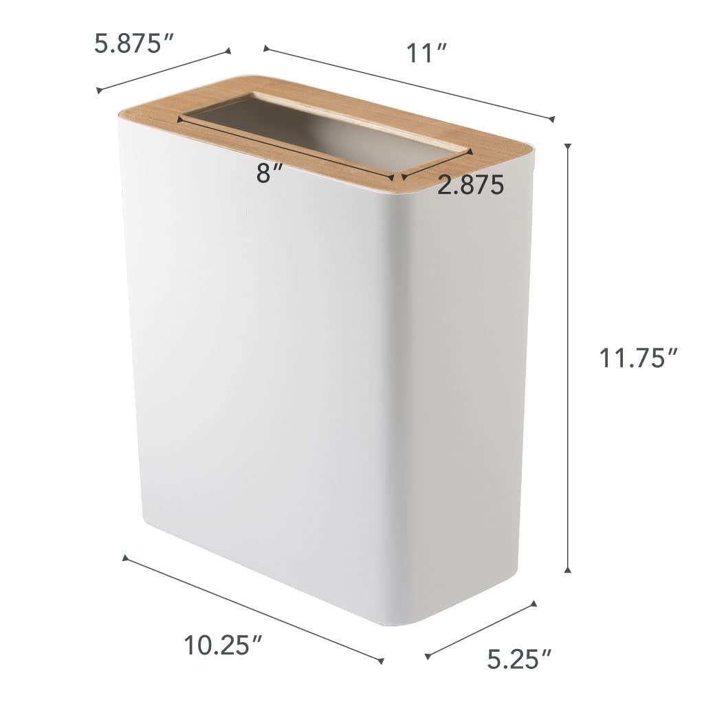image:imageYAMAZAKI Home Rin Trash Can Small Modern Home Wastebasket for Bathroom Kitchen Office Rectangle Steel WoodAsh