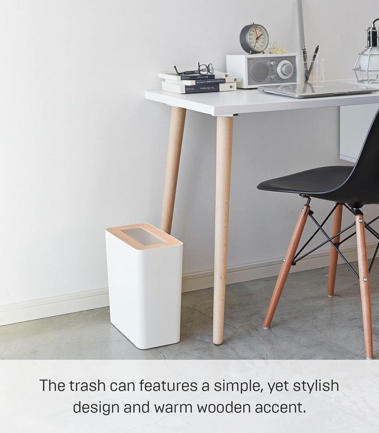 image:imageYAMAZAKI Home Rin Trash Can Small Modern Home Wastebasket for Bathroom Kitchen Office Rectangle Steel WoodAsh