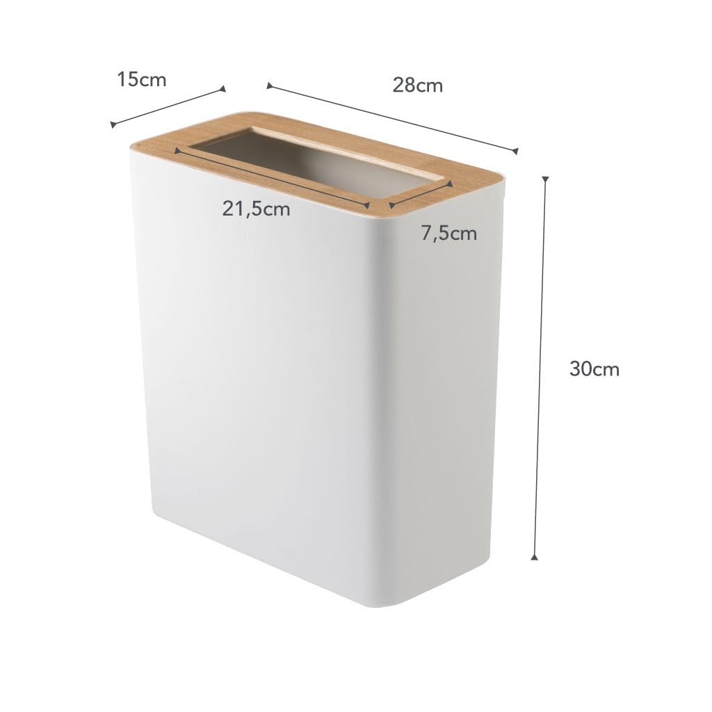 image:imageYAMAZAKI Home Rin Trash Can Small Modern Home Wastebasket for Bathroom Kitchen Office Rectangle Steel WoodAsh