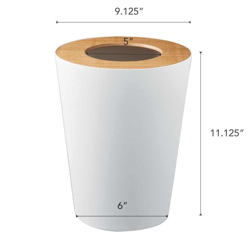 image:imageYAMAZAKI Home Rin Trash Can Small Modern Home Wastebasket for Bathroom Kitchen Office Rectangle Steel WoodAsh