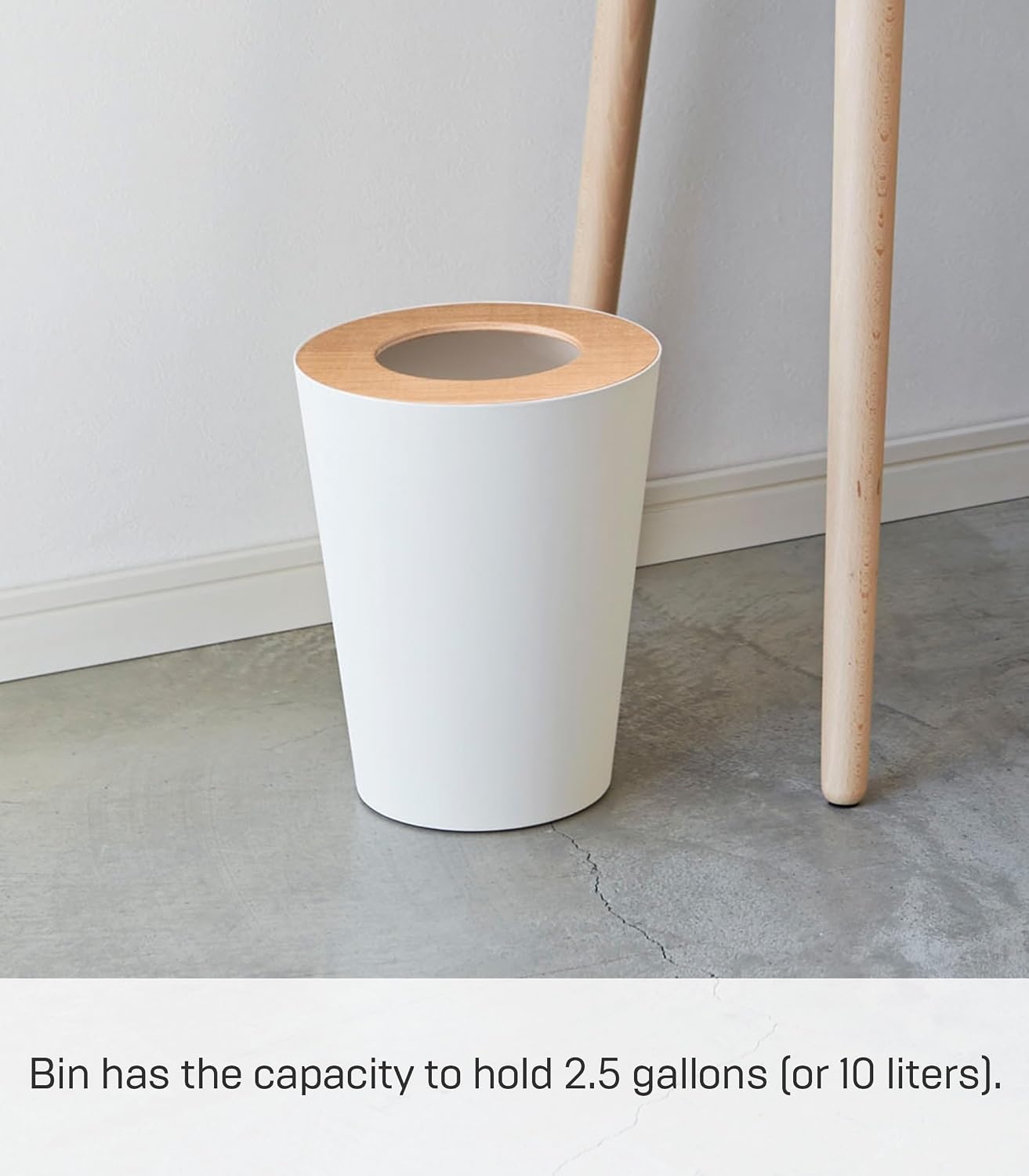 image:imageYAMAZAKI Home Rin Trash Can Small Modern Home Wastebasket for Bathroom Kitchen Office Rectangle Steel WoodAsh