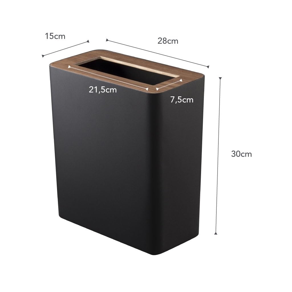 image:imageYAMAZAKI Home Rin Trash Can Small Modern Home Wastebasket for Bathroom Kitchen Office Rectangle Steel WoodWalnut