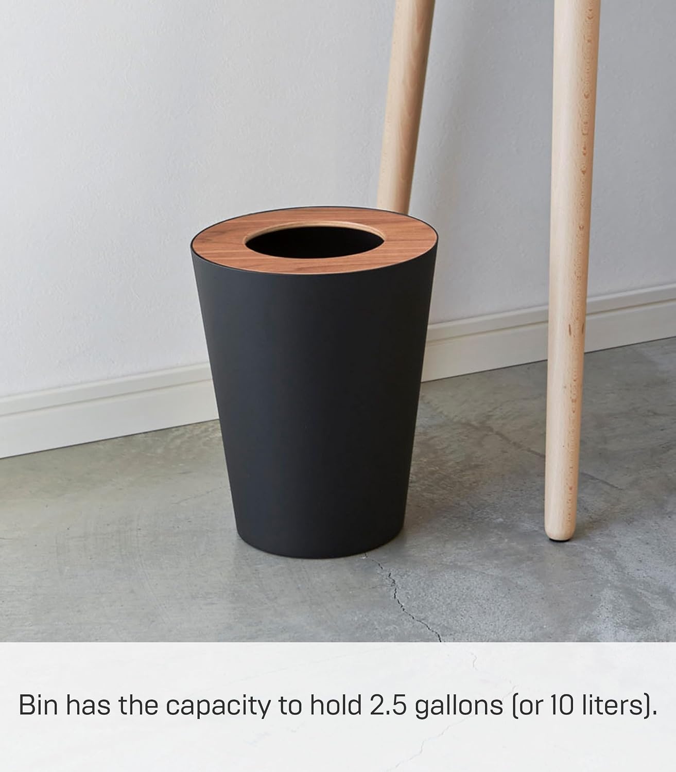 image:imageYAMAZAKI Home Rin Trash Can Small Modern Home Wastebasket for Bathroom Kitchen Office Rectangle Steel WoodWalnut