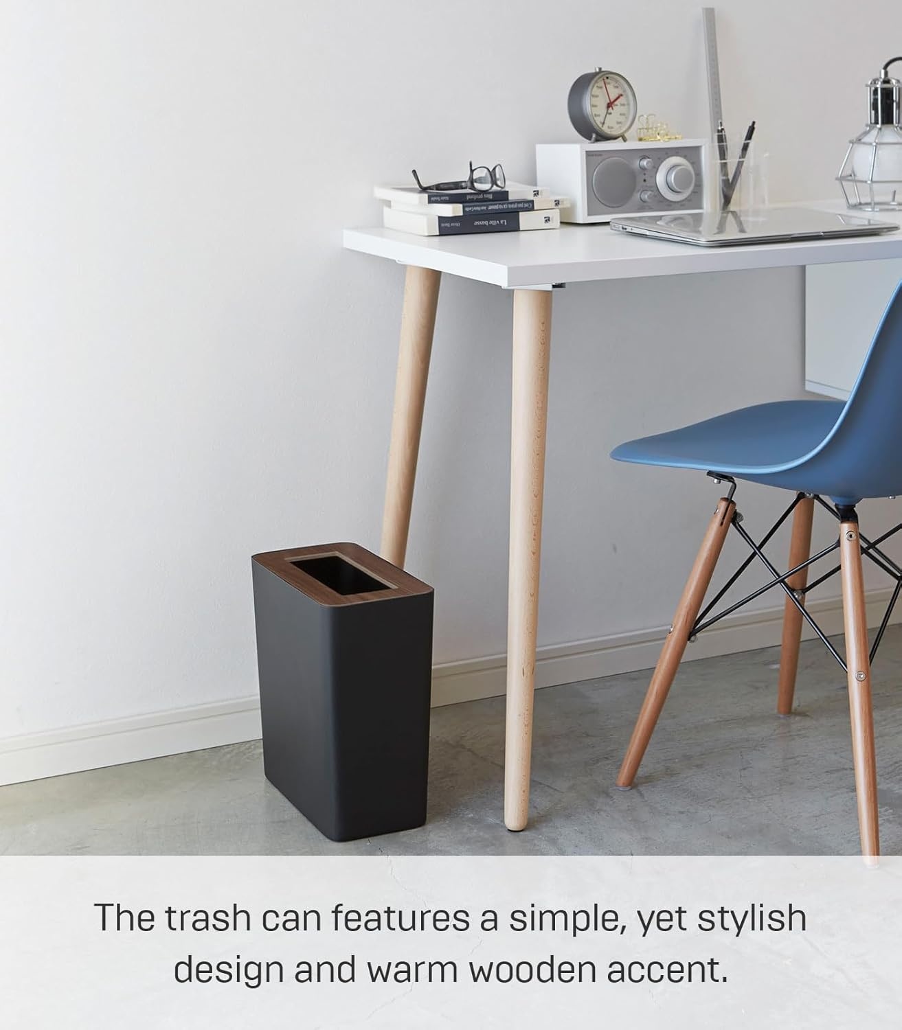 image:imageYAMAZAKI Home Rin Trash Can Small Modern Home Wastebasket for Bathroom Kitchen Office Rectangle Steel WoodWalnut
