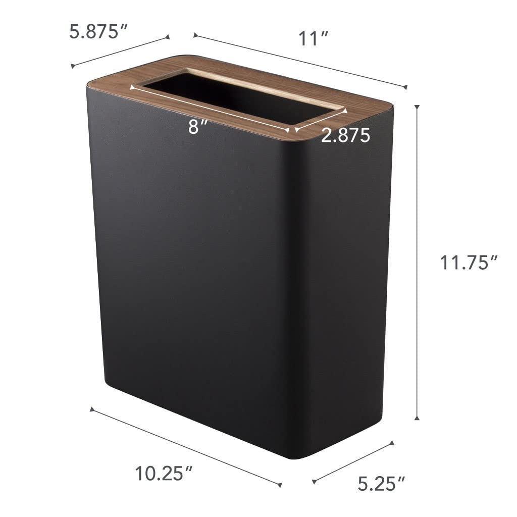 image:imageYAMAZAKI Home Rin Trash Can Small Modern Home Wastebasket for Bathroom Kitchen Office Rectangle Steel WoodWalnut