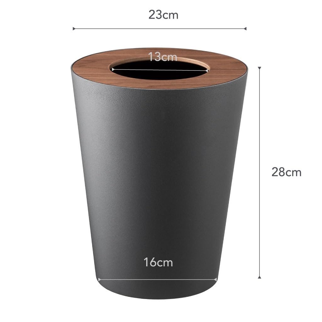 image:imageYAMAZAKI Home Rin Trash Can Small Modern Home Wastebasket for Bathroom Kitchen Office Rectangle Steel WoodWalnut