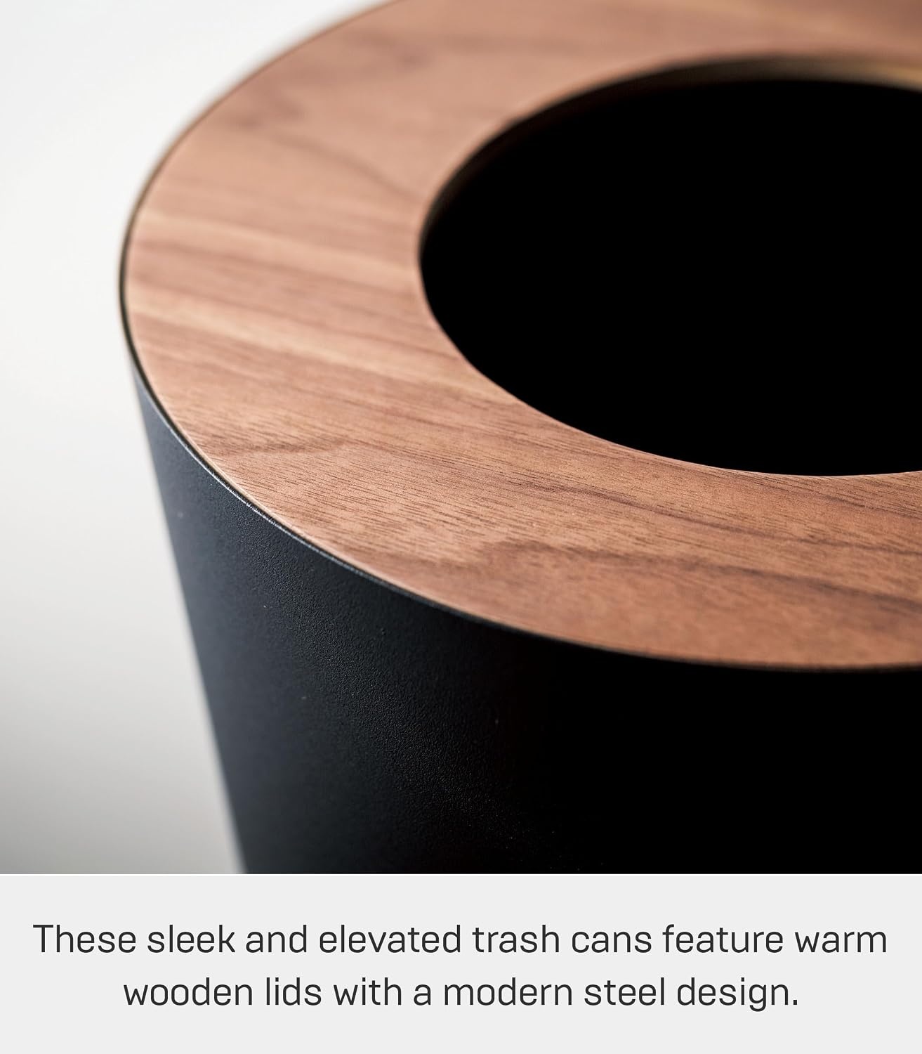 image:imageYAMAZAKI Home Rin Trash Can Small Modern Home Wastebasket for Bathroom Kitchen Office Rectangle Steel WoodWalnut
