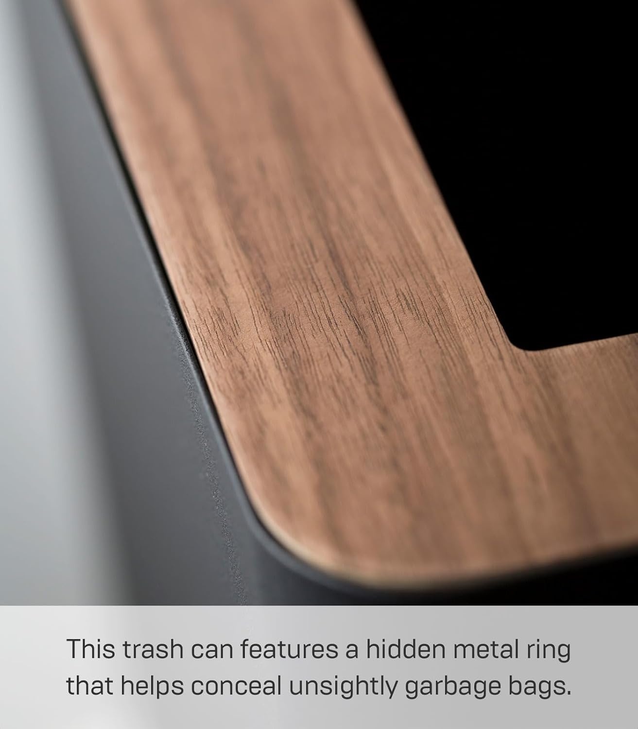 image:imageYAMAZAKI Home Rin Trash Can Small Modern Home Wastebasket for Bathroom Kitchen Office Rectangle Steel WoodWalnut