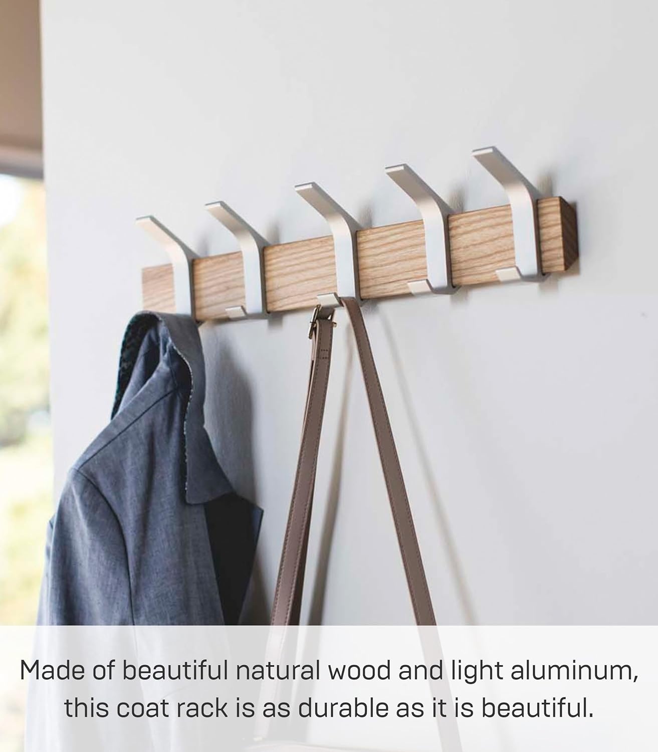 image:imageYAMAZAKI Home Rin WallMounted Coat Hanger Brown Steel WoodAsh