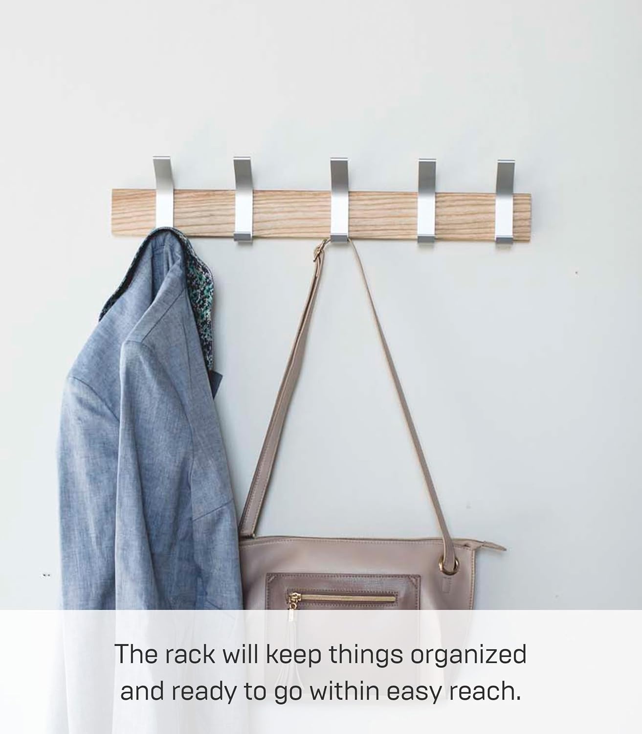 image:imageYAMAZAKI Home Rin WallMounted Coat Hanger Brown Steel WoodAsh