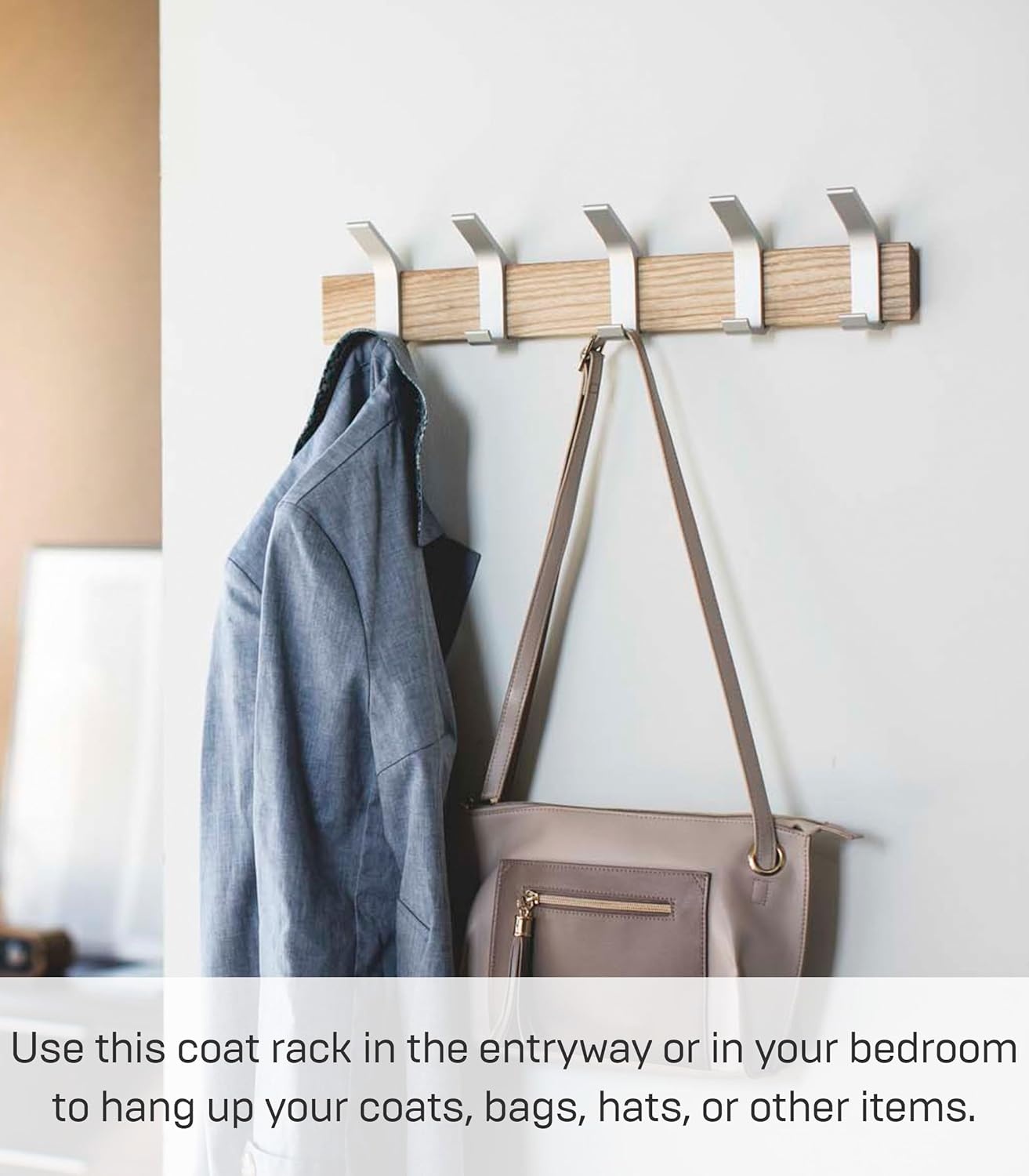 image:imageYAMAZAKI Home Rin WallMounted Coat Hanger Brown Steel WoodAsh