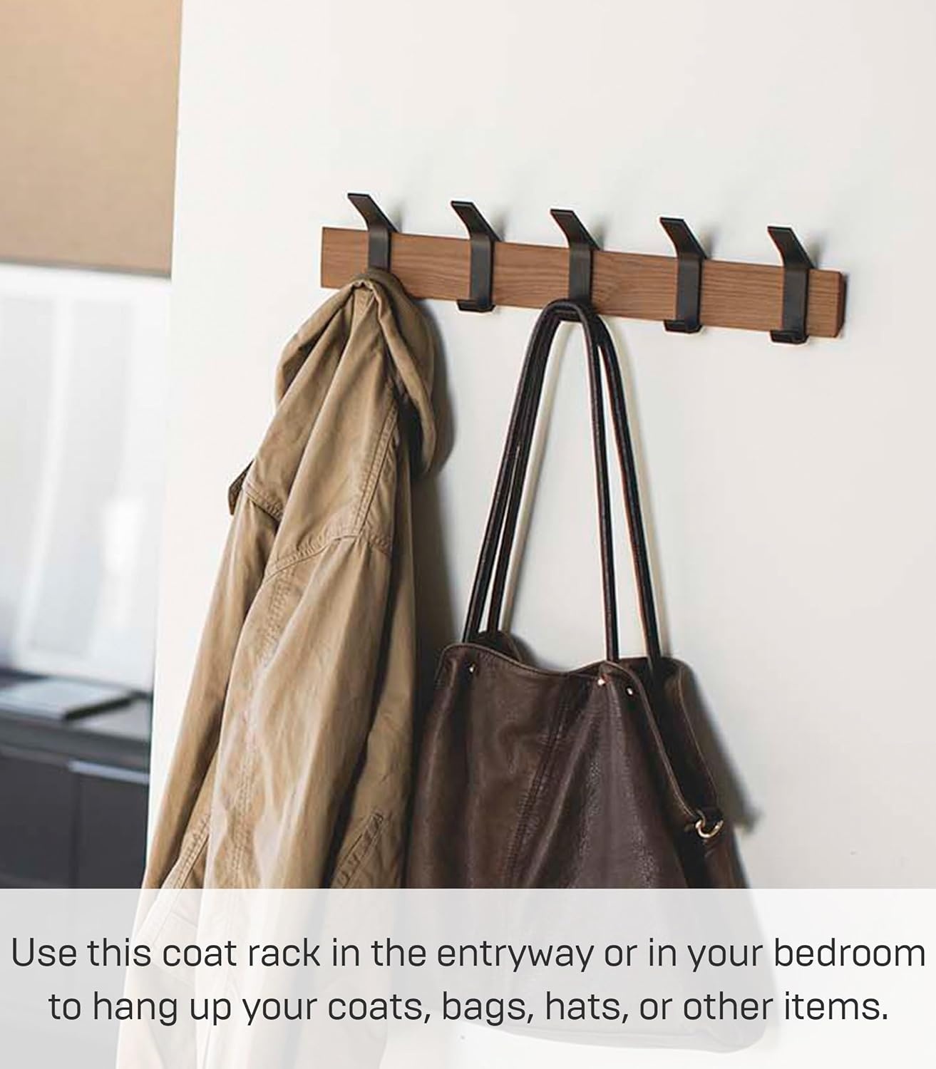 image:imageYAMAZAKI Home Rin WallMounted Coat Hanger Brown Steel WoodWalnut