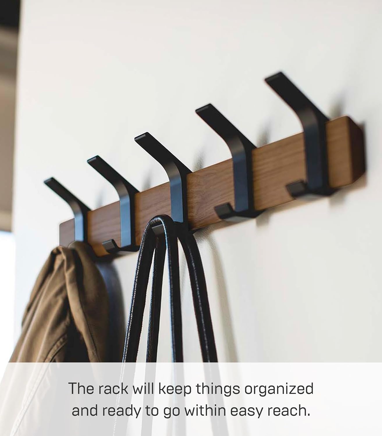 image:imageYAMAZAKI Home Rin WallMounted Coat Hanger Brown Steel WoodWalnut