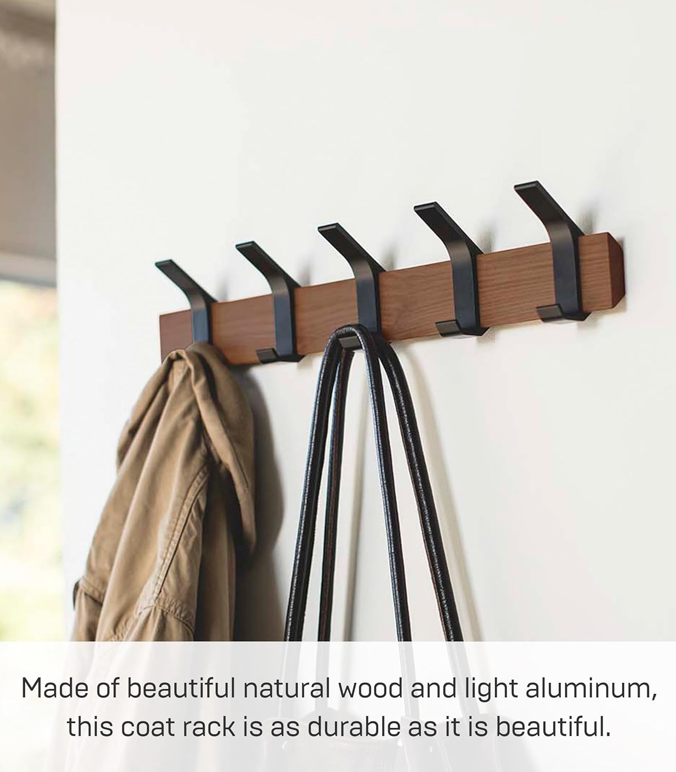 image:imageYAMAZAKI Home Rin WallMounted Coat Hanger Brown Steel WoodWalnut