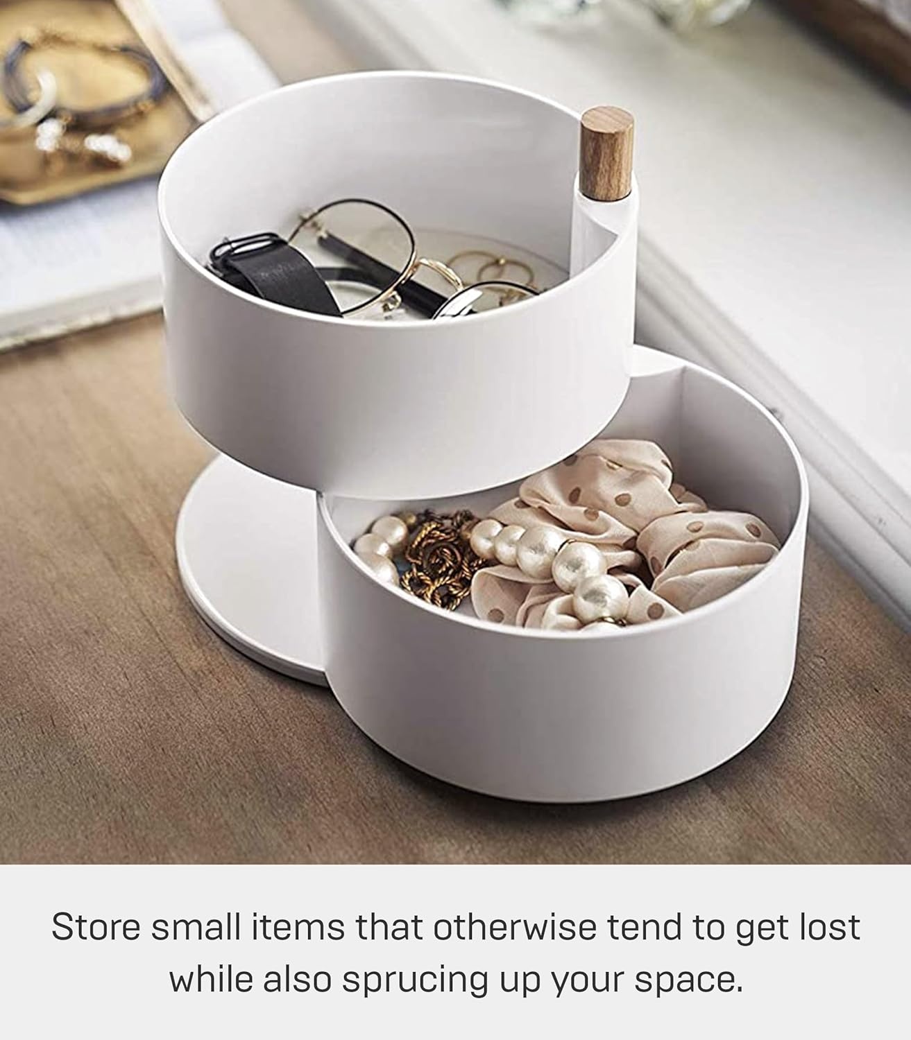 image:imageYAMAZAKI Home Rotating Accessory Organizer 2Tier Storage Box Watch or Glasses Holder Large Plastic Wood