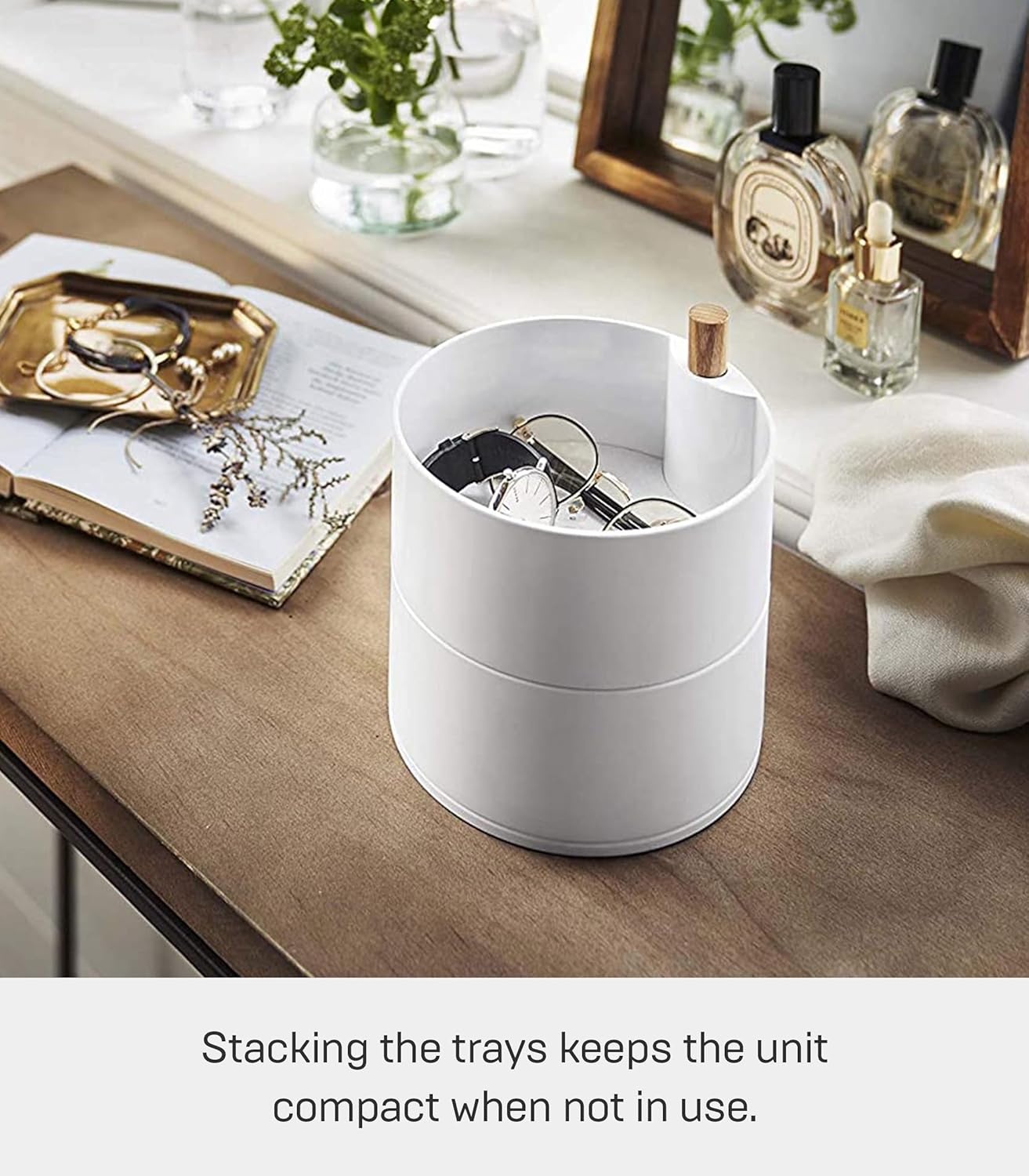 image:imageYAMAZAKI Home Rotating Accessory Organizer 2Tier Storage Box Watch or Glasses Holder Large Plastic Wood